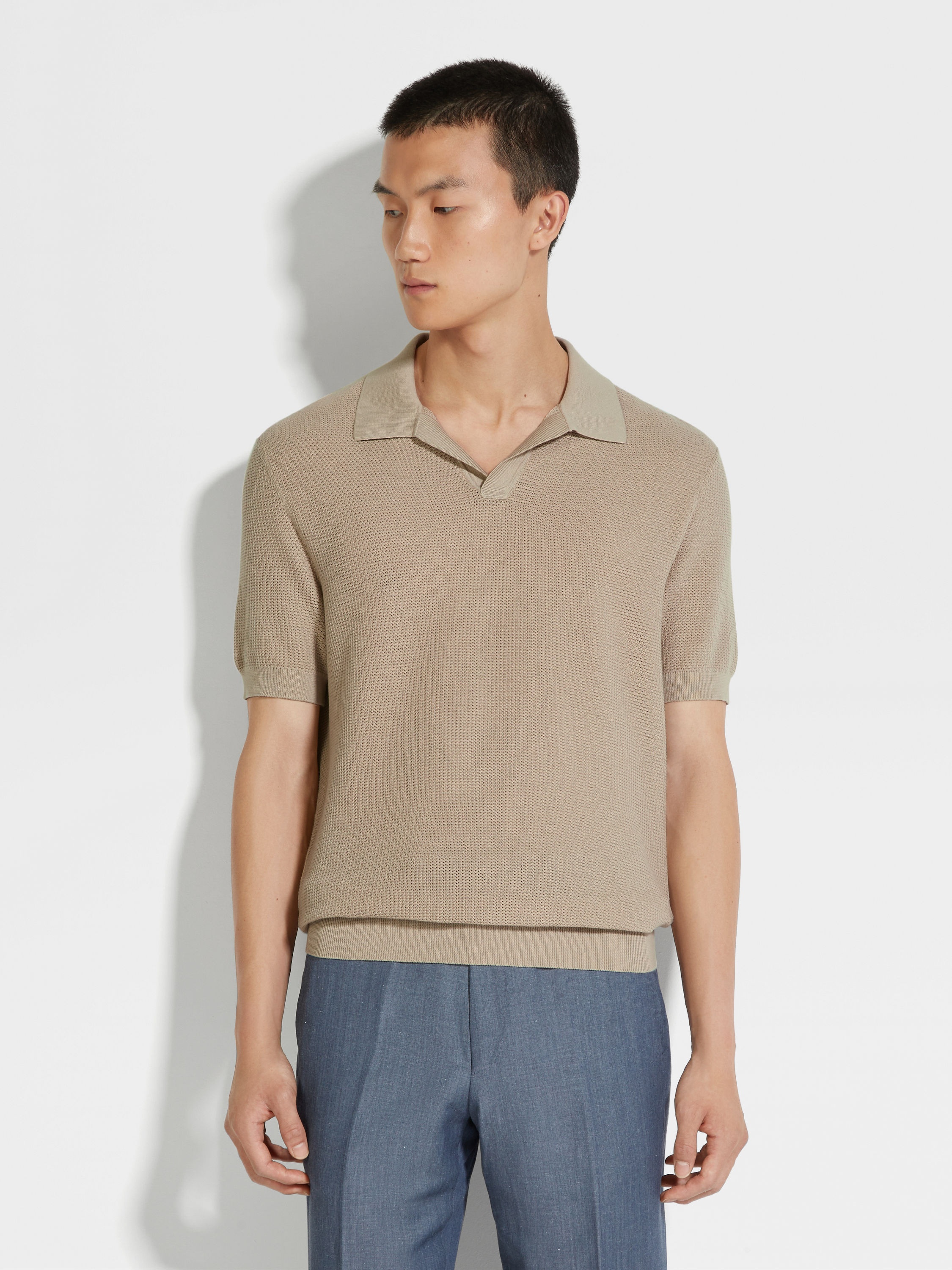 LIGHT BEIGE PREMIUM COTTON POLO SHIRT - 4