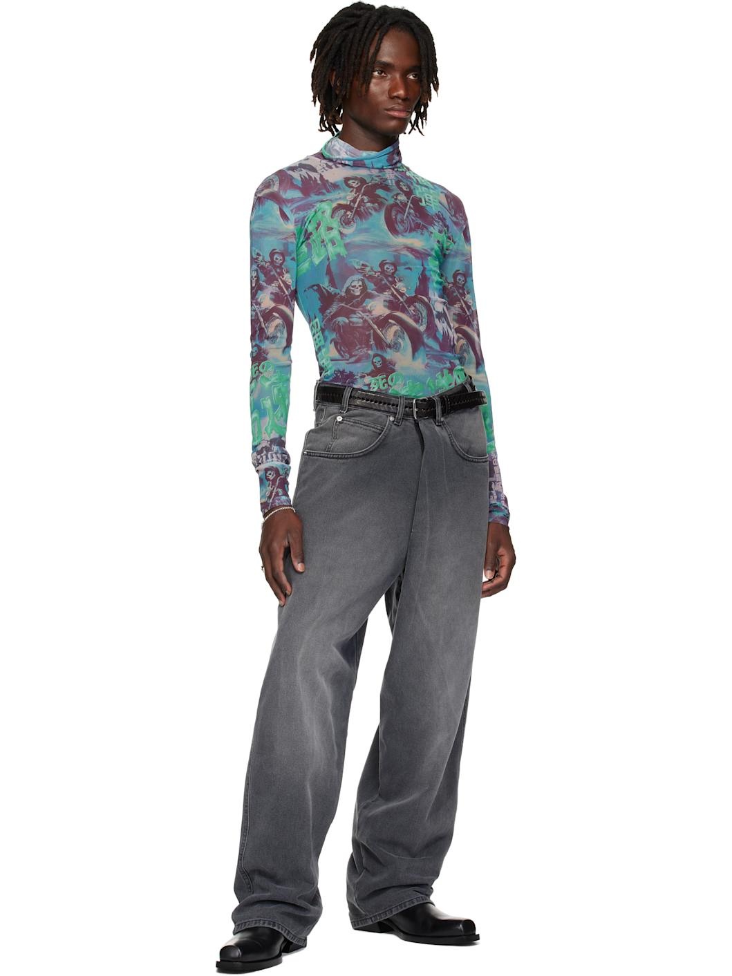 Multicolor Masked Mesh Turtleneck - 5