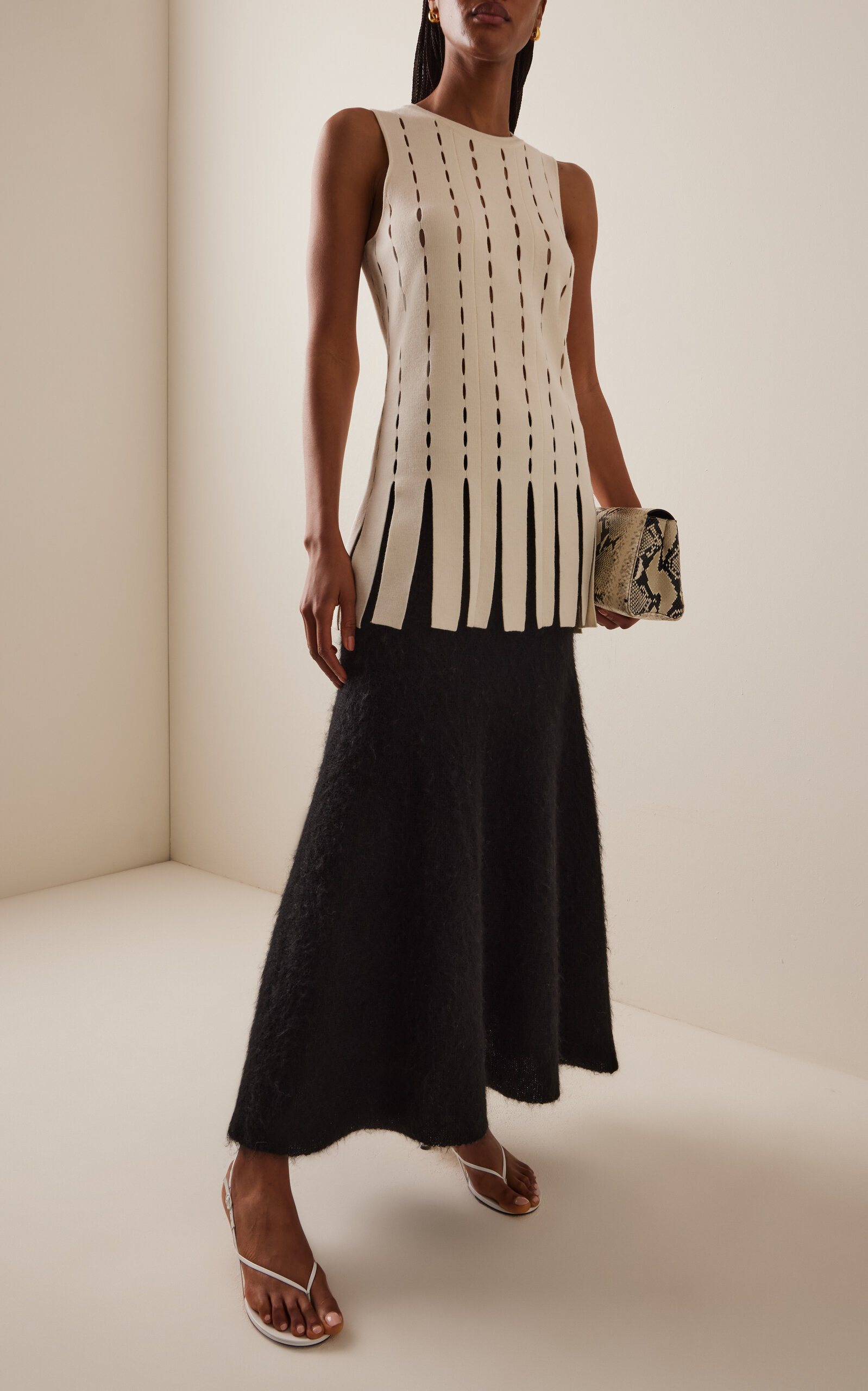 Eddie Fringed Cutout Merino Wool Top ivory - 3
