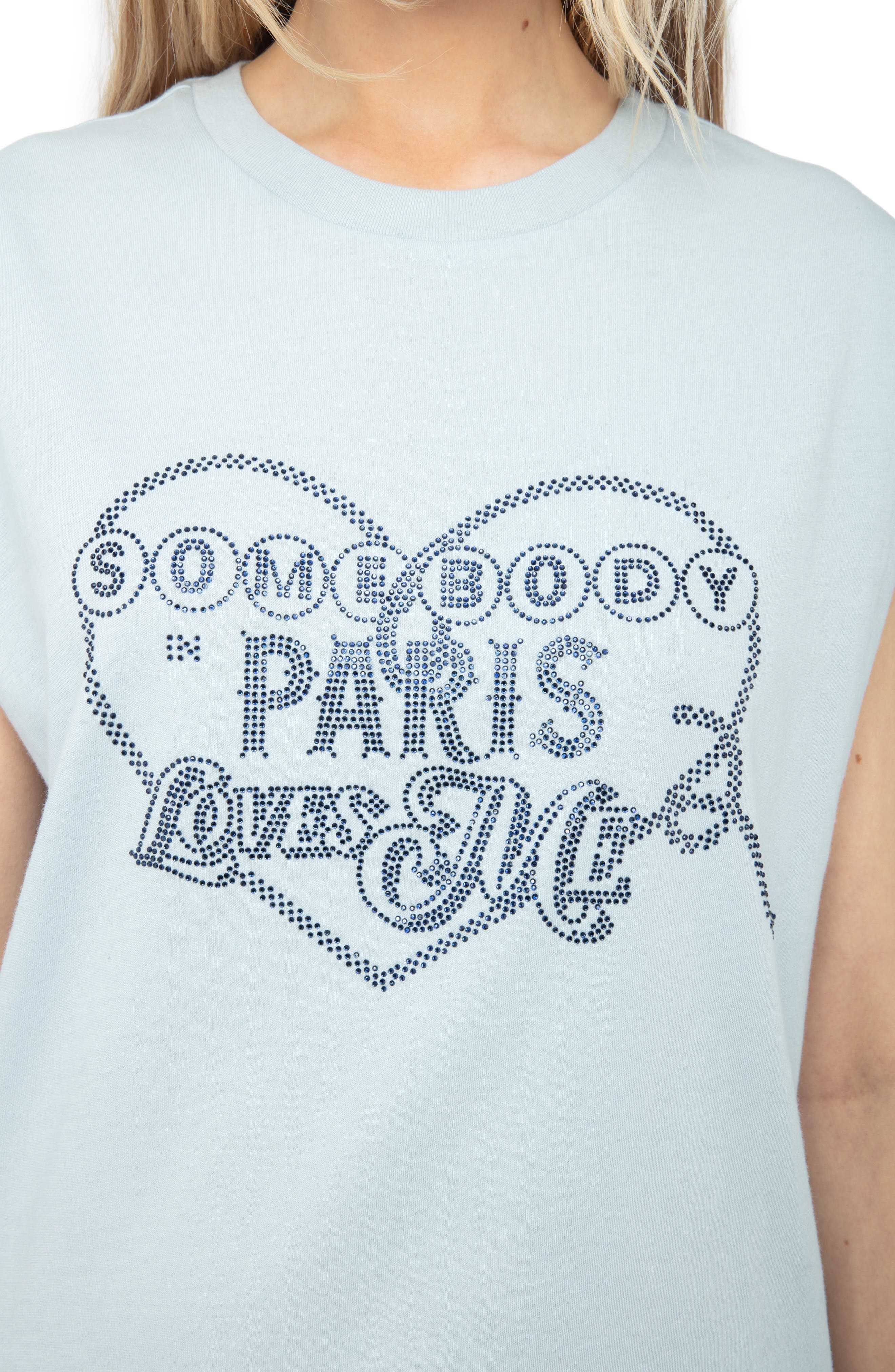 Zadig & Voltaire Somebody Loves Me Rhinestone Cotton Graphic T-Shirt in Cloud at Nordstrom - 4