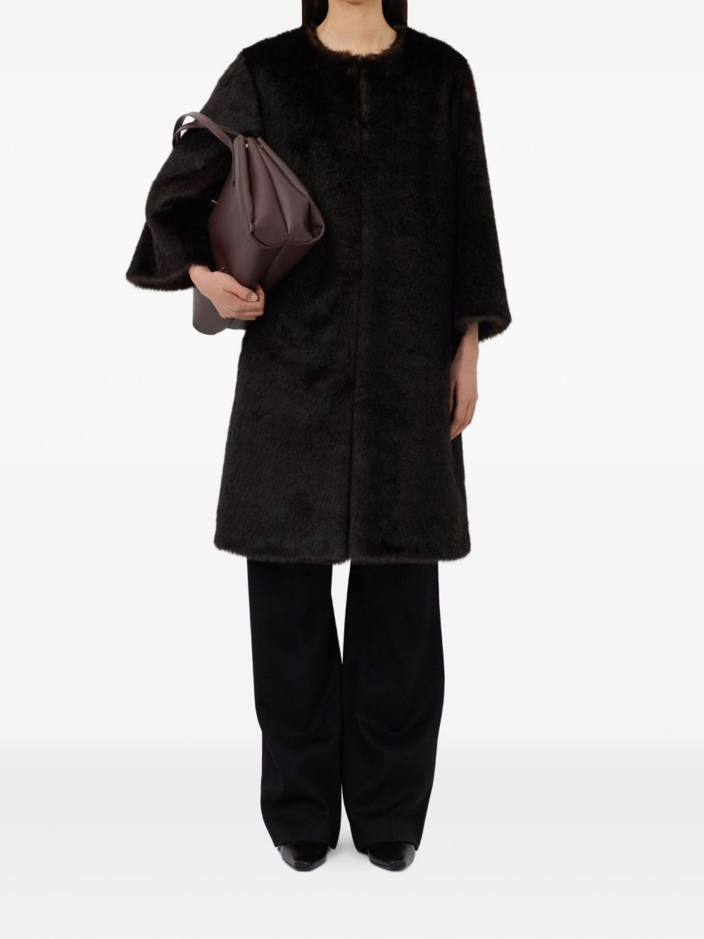 three-quarter-sleeve faux-fur coat - 2