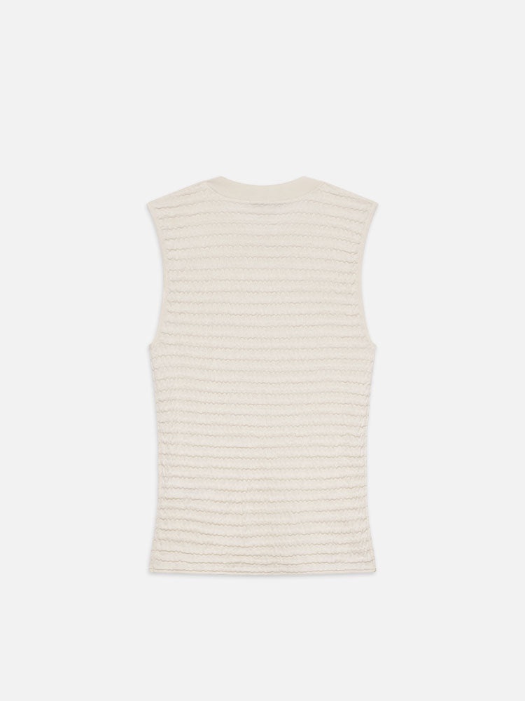 Smocked Sleeveless Crewneck in White - 3