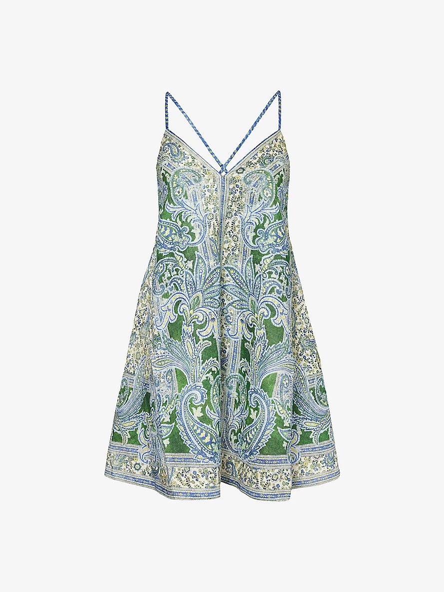 Ottie paisley-print linen mini dress - 1