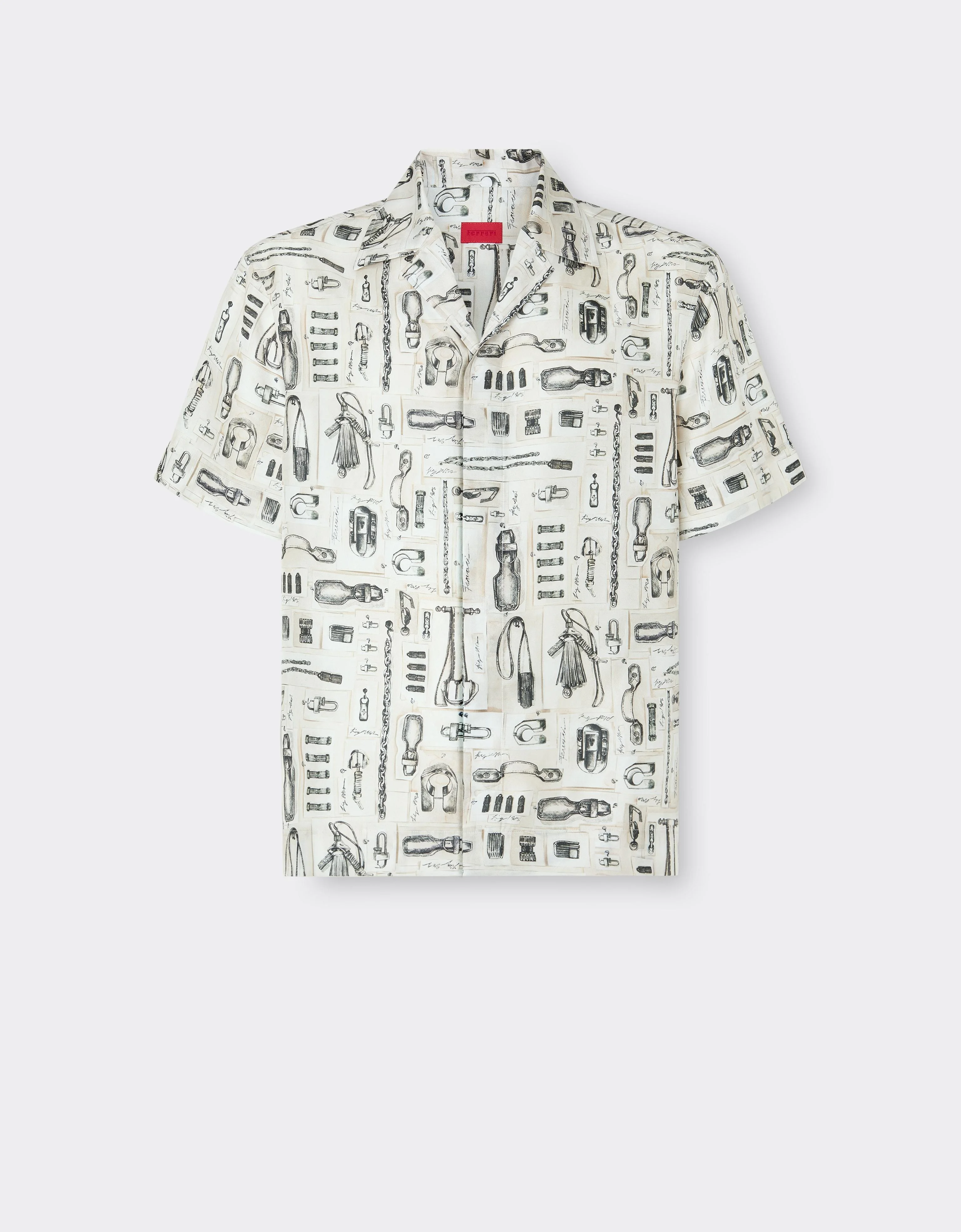 Silk Twill Bowling Shirt with Officina Print - 1