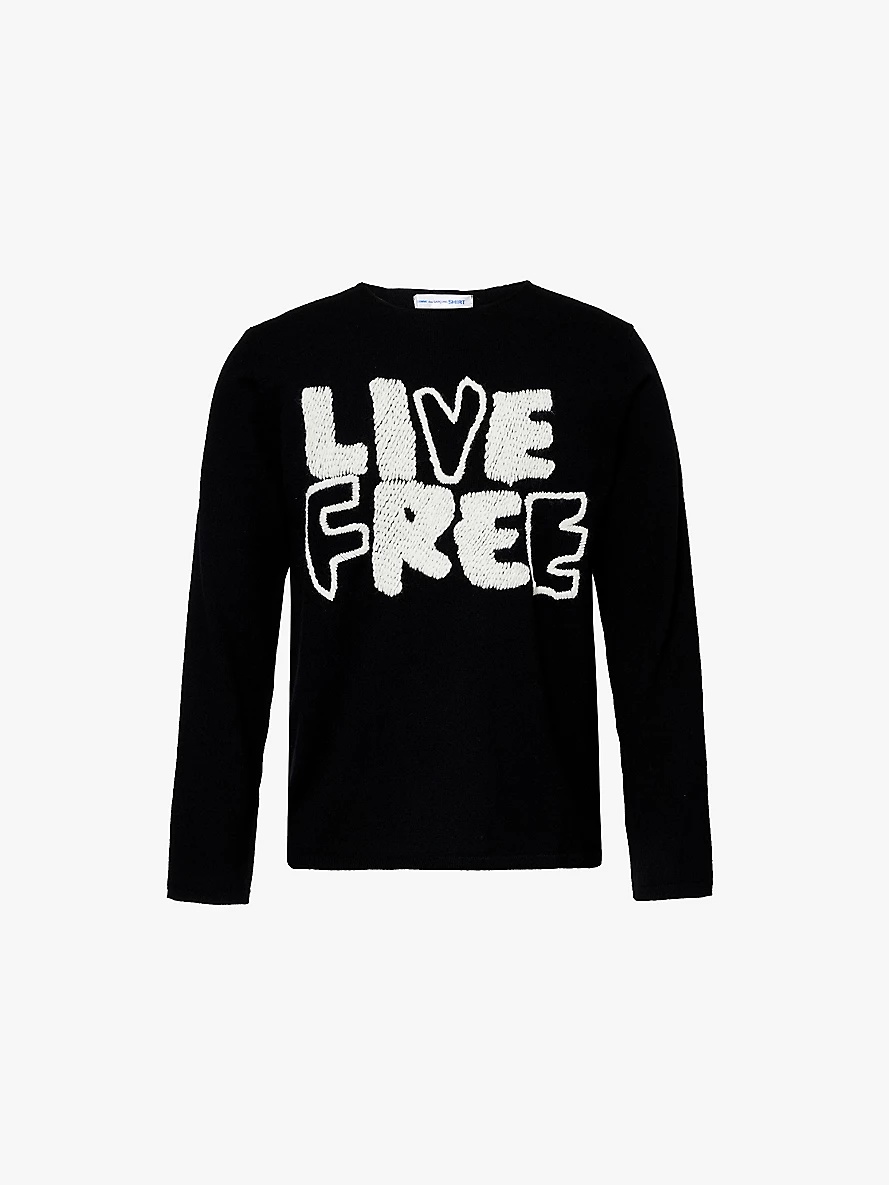 Live Free embroidered knitted wool jumper - 1