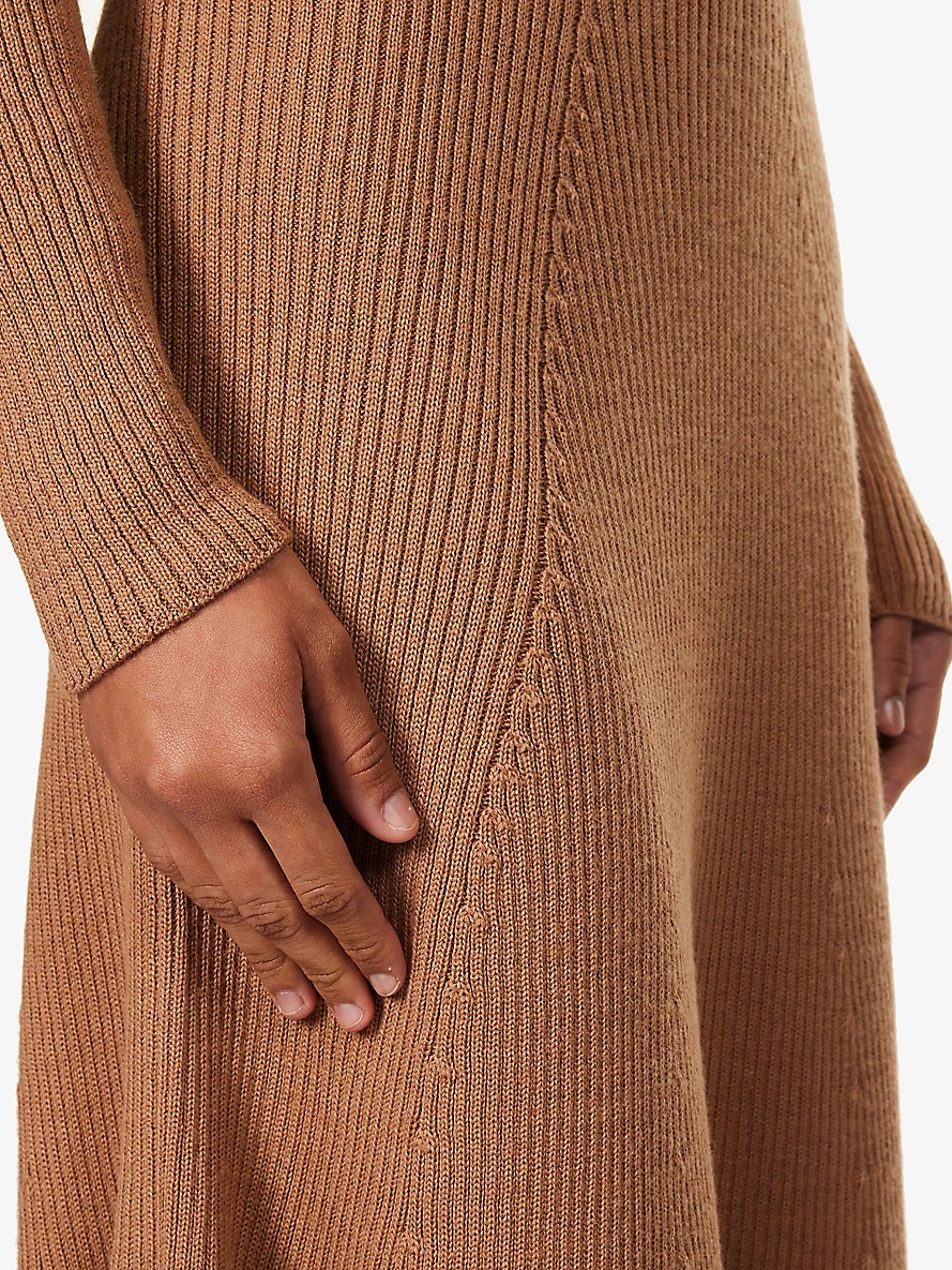 Brand-appliqué high-neck wool-blend knitted maxi dress - 5