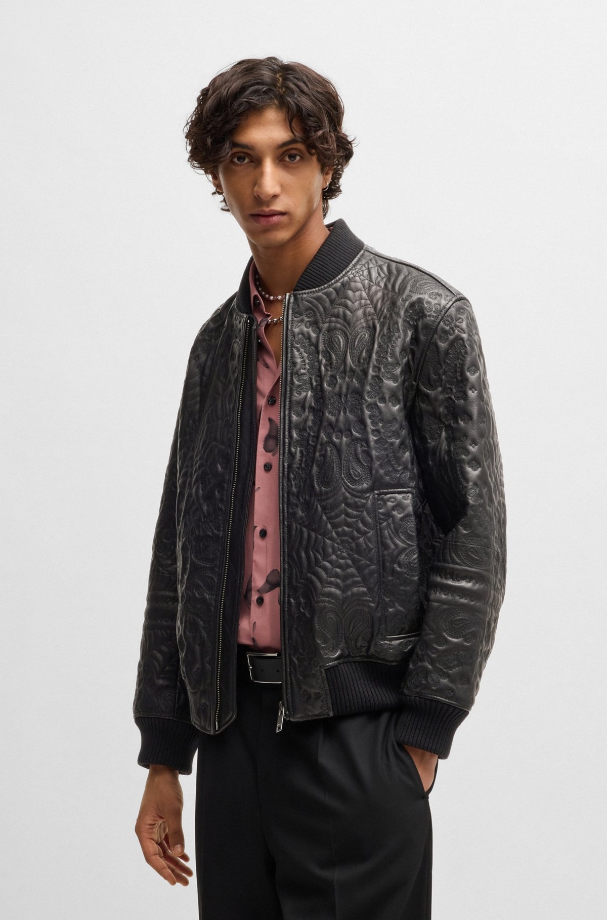 LEATHER JACKET WITH SPIDERWEB AND BANDANNA PATTERN - 2