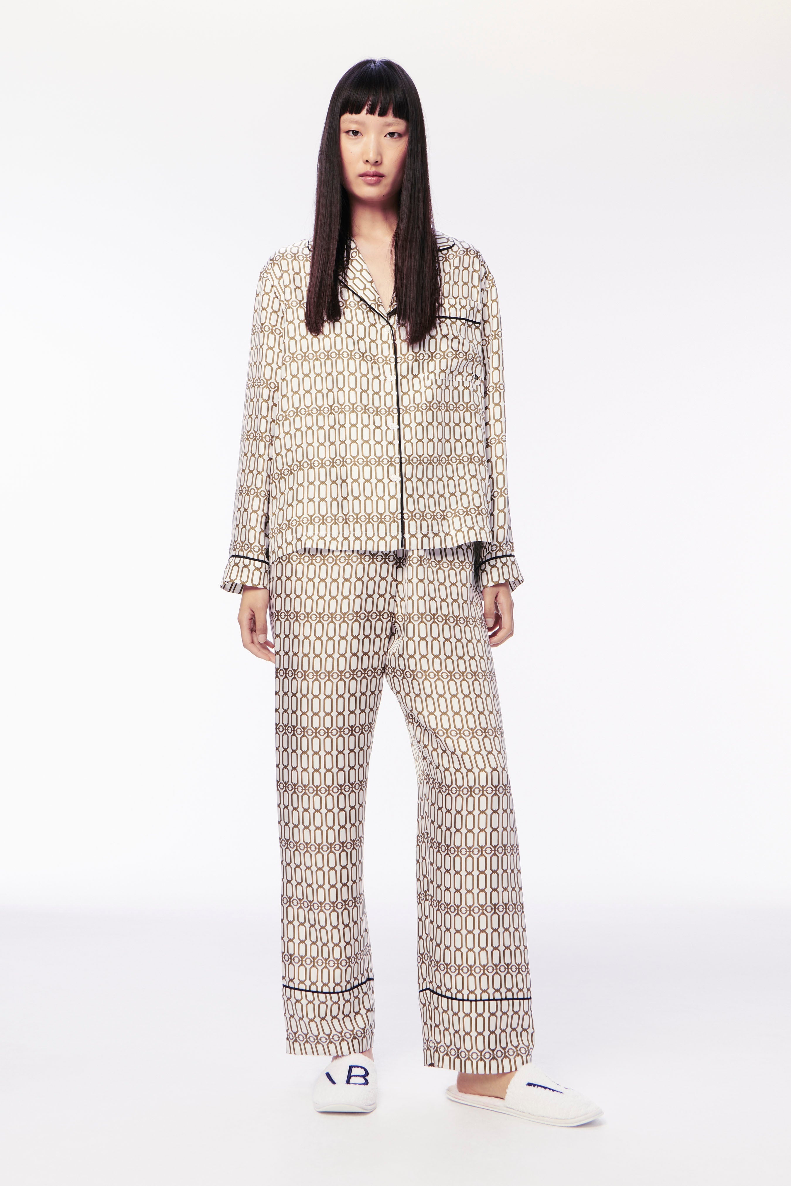 Chain Print Pyjama Set in Ivory - 1