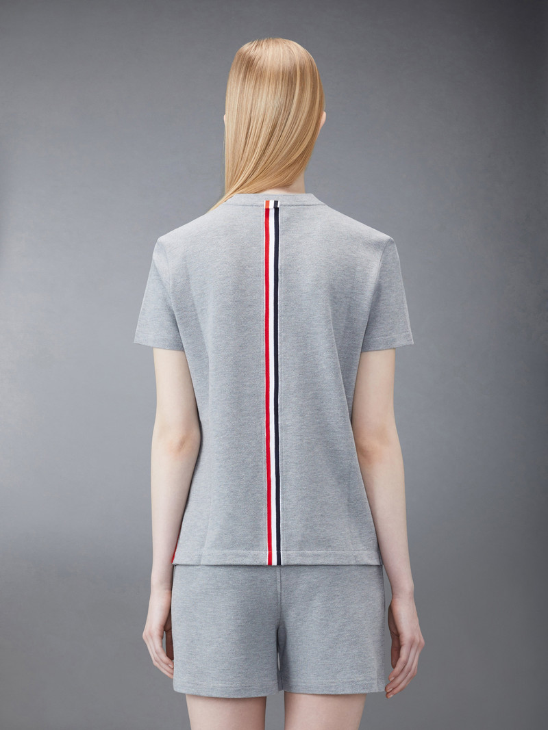 Thom Browne Light Grey Classic Cotton Pique Relaxed Fit Center Back Stripe Short Sleeve Tee outlook