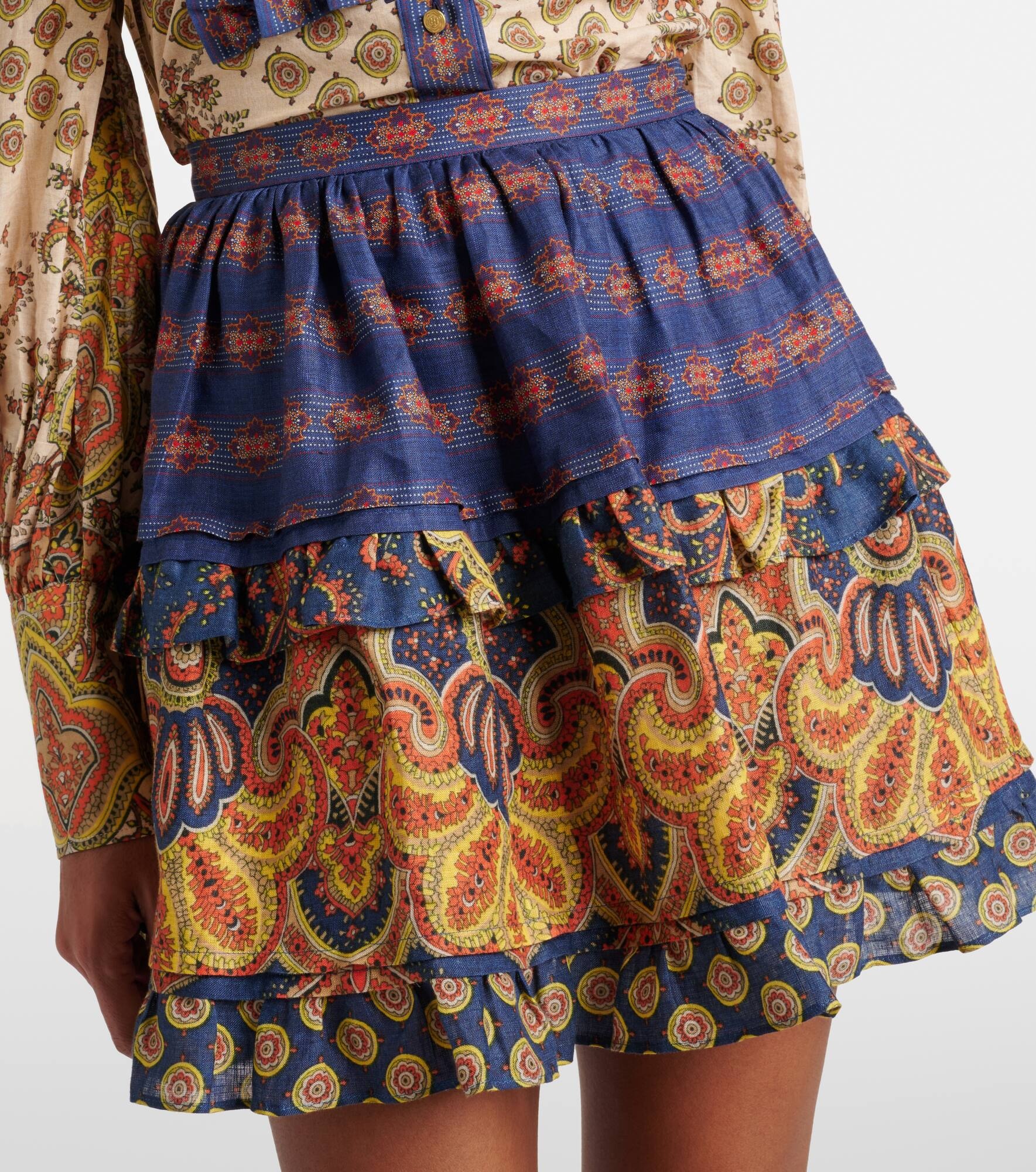Voyage Imaginaire tiered linen miniskirt - 4