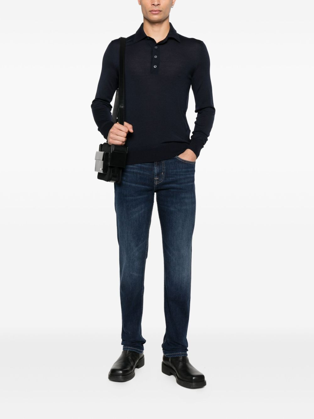 long-sleeve button-placket polo shirt - 2