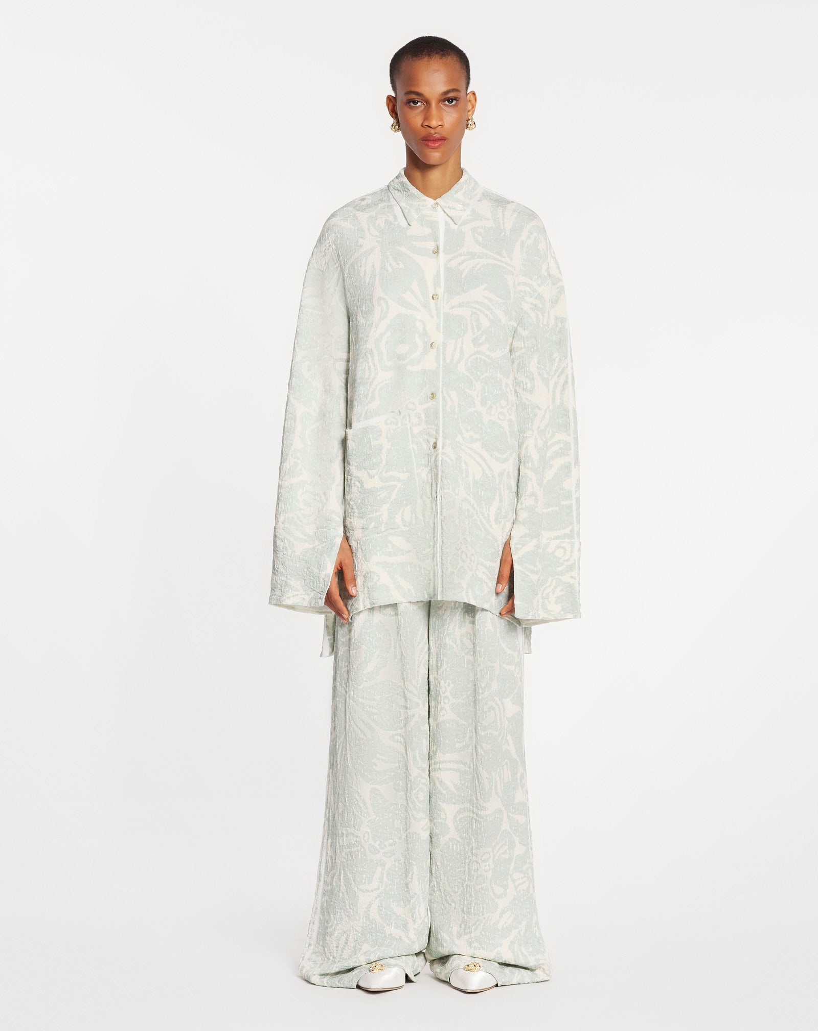 FLOWER PRINT LONG SLEEVE OVERSIZED RELAXED SHIRT - 2