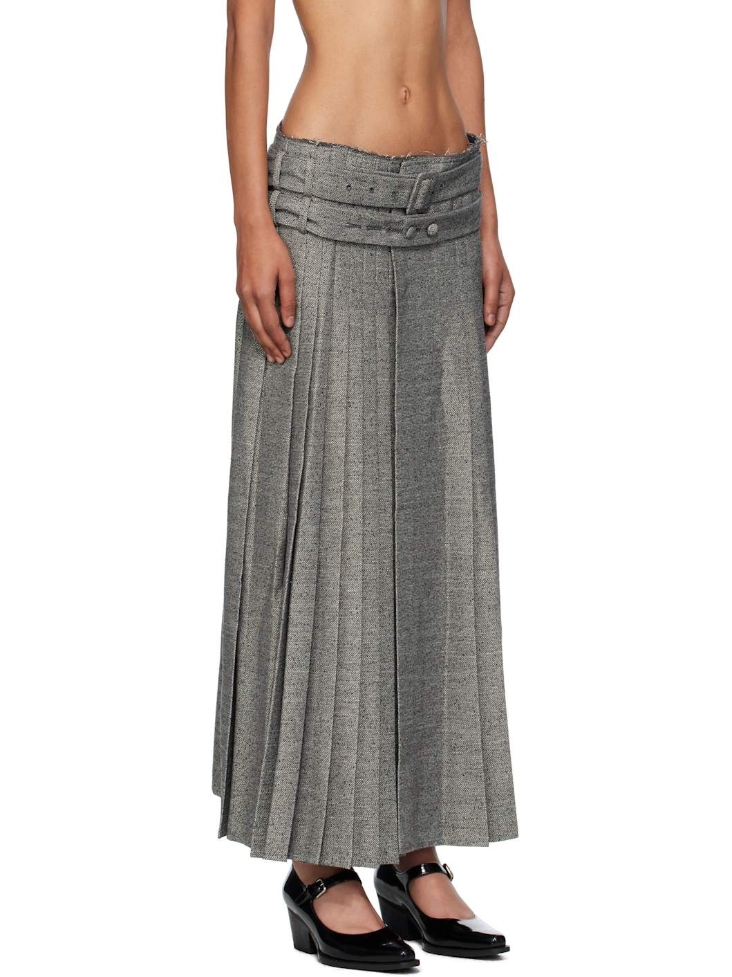 Gray Double Belted Maxi Skirt - 2