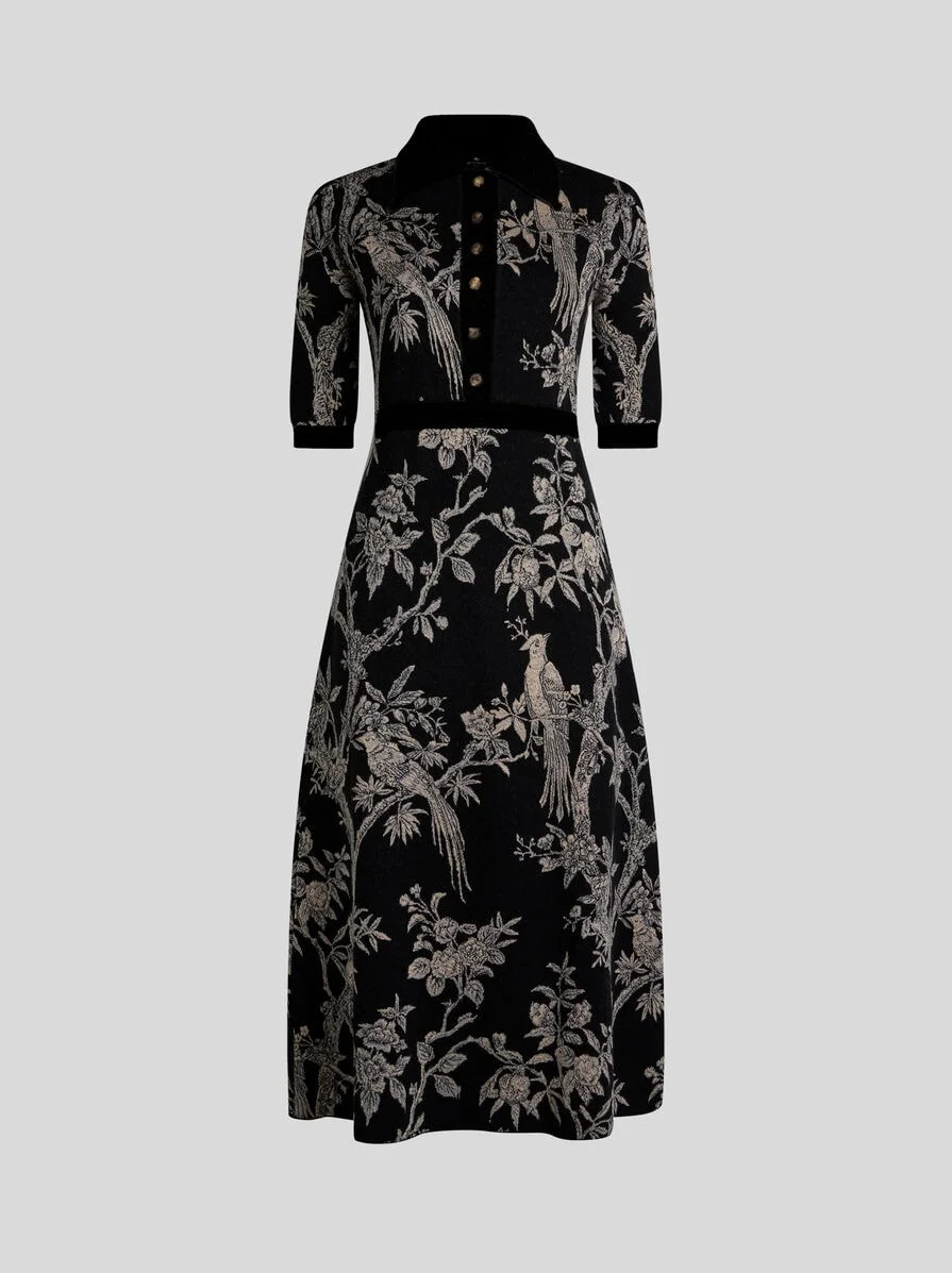 WOOL-BLEND JACQUARD MIDI SHIRT DRESS WITH NATURE MOTIF - 1