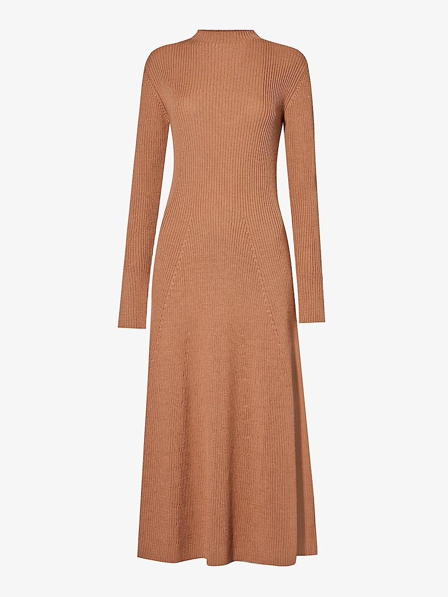Brand-appliqué high-neck wool-blend knitted maxi dress - 1