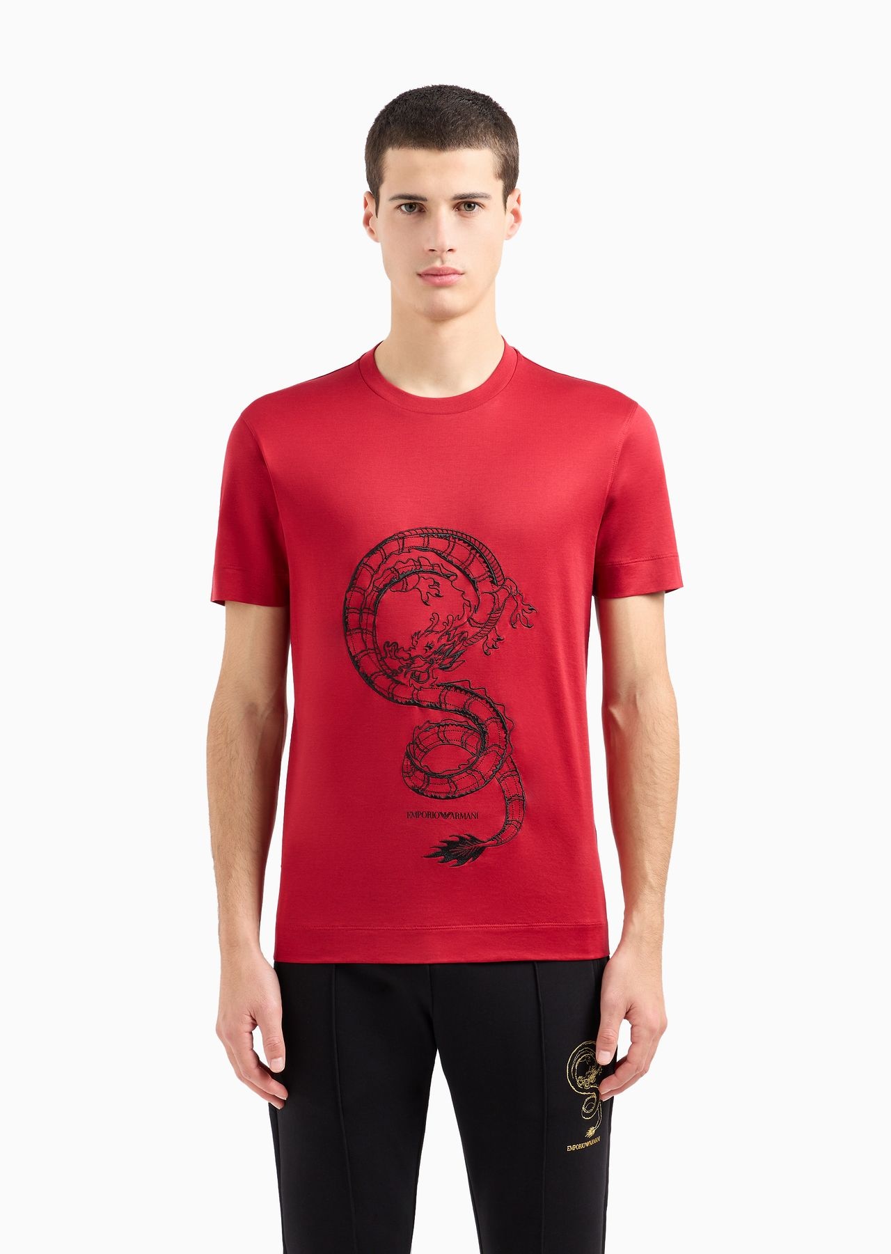 Armani Sustainability Values Lyocell-blend jersey T-shirt with dragon embroidery - 2