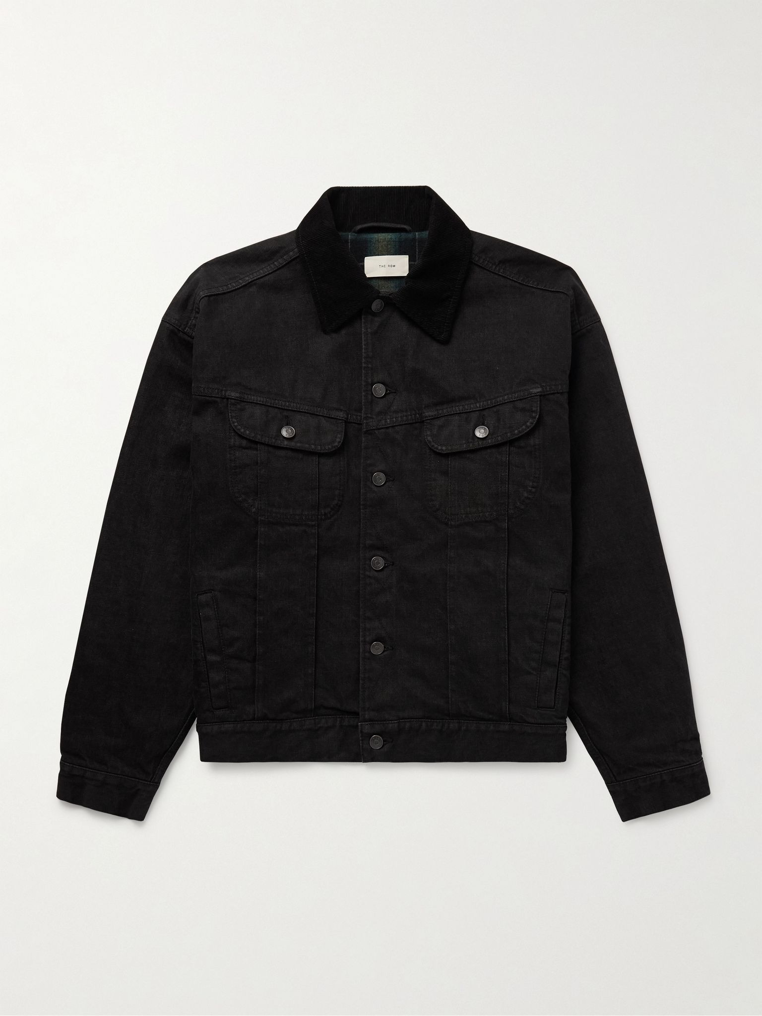Joret Corduroy-Trimmed Denim Jacket Black - 1