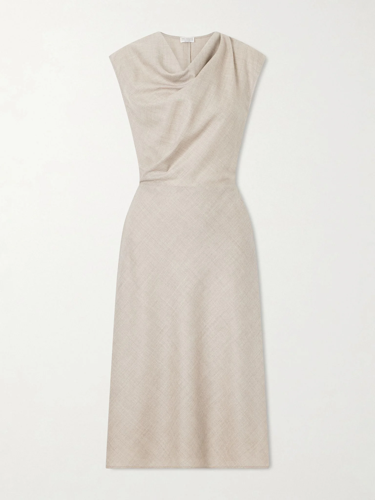 Draped virgin wool midi dress Beige - 1