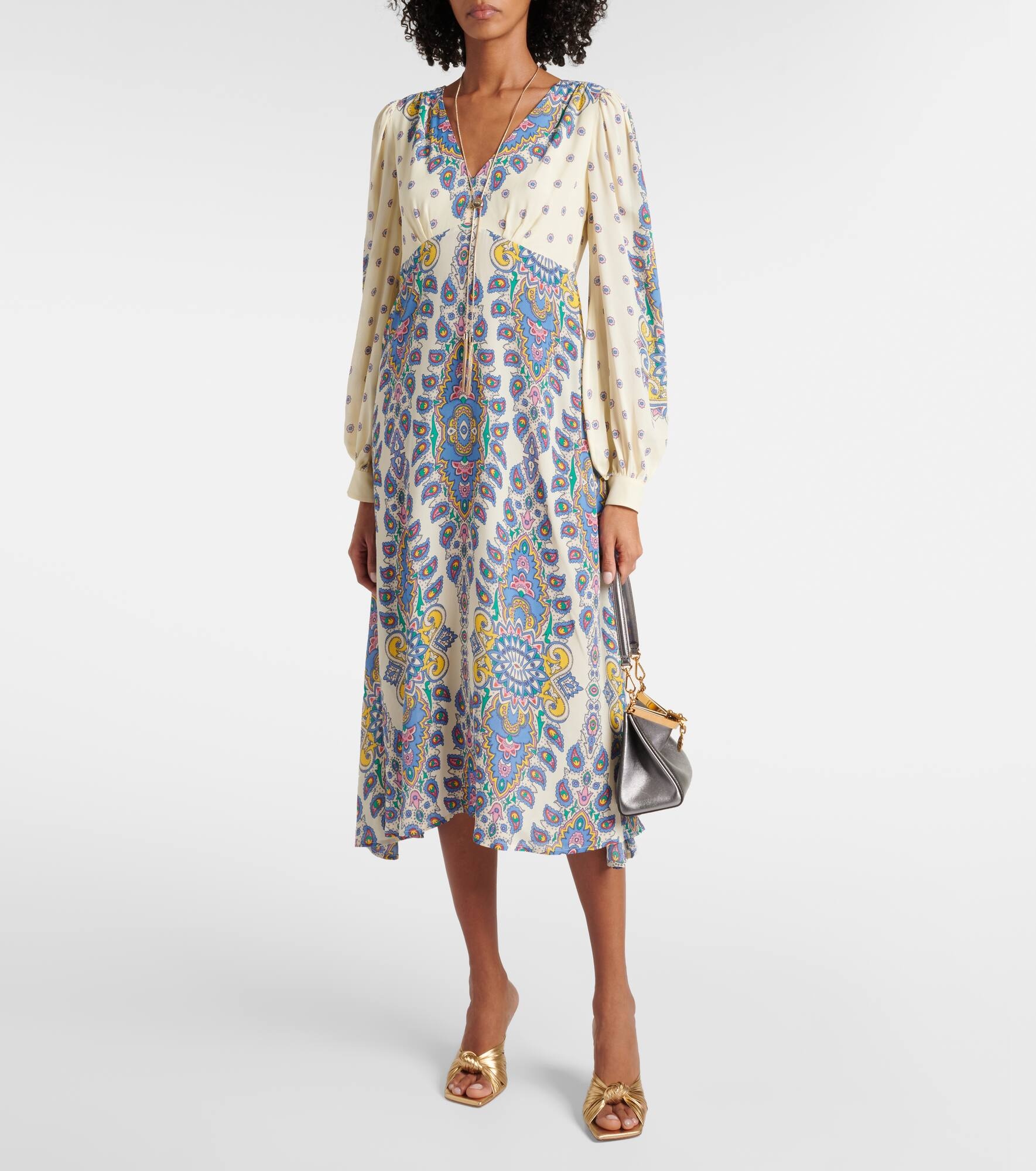 Paisley crêpe de chine midi dress - 2