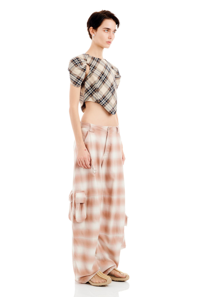 PEACH PLAID LAWN CARGO PANT 4