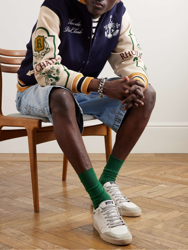 Golden Goose Ball Star Distressed Suede-Trimmed Leather Sneakers outlook