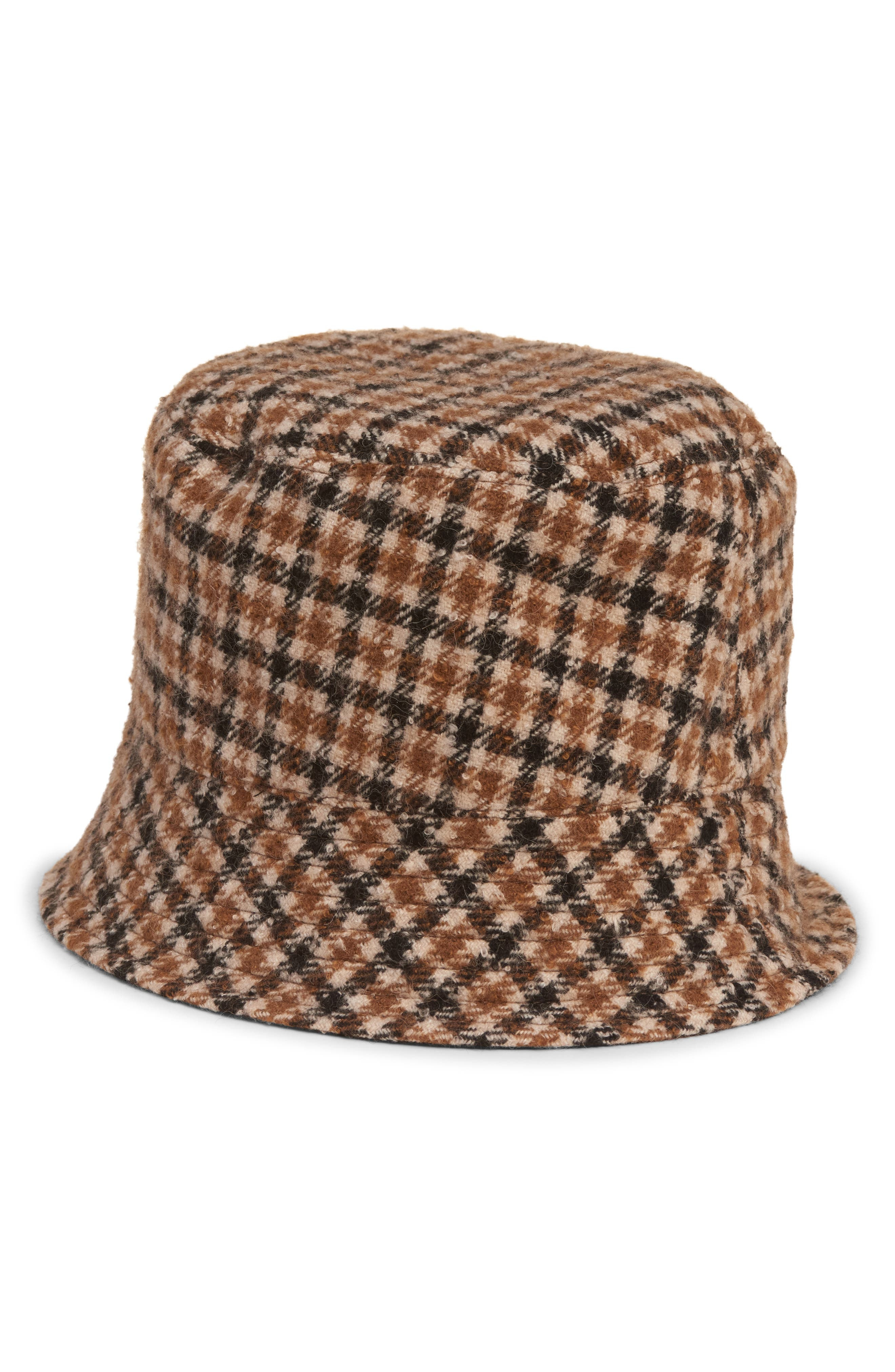 Moncler Reversible Check Logo Patch Bucket Hat in Brown/Beige Check at Nordstrom - 4