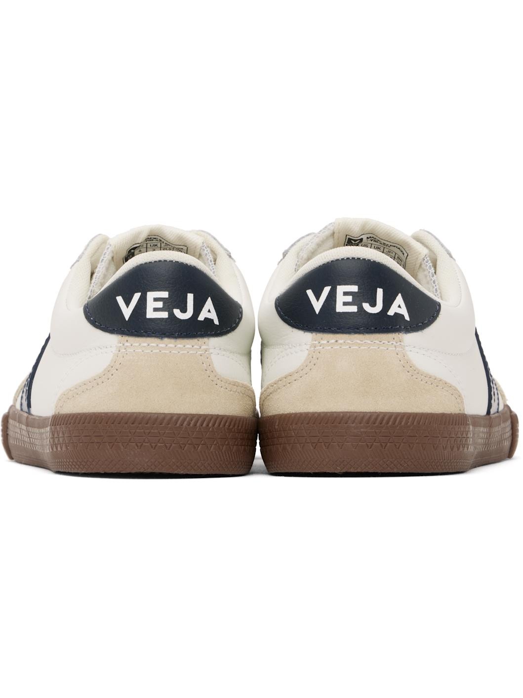 White & Navy Volley Leather Sneakers - 2