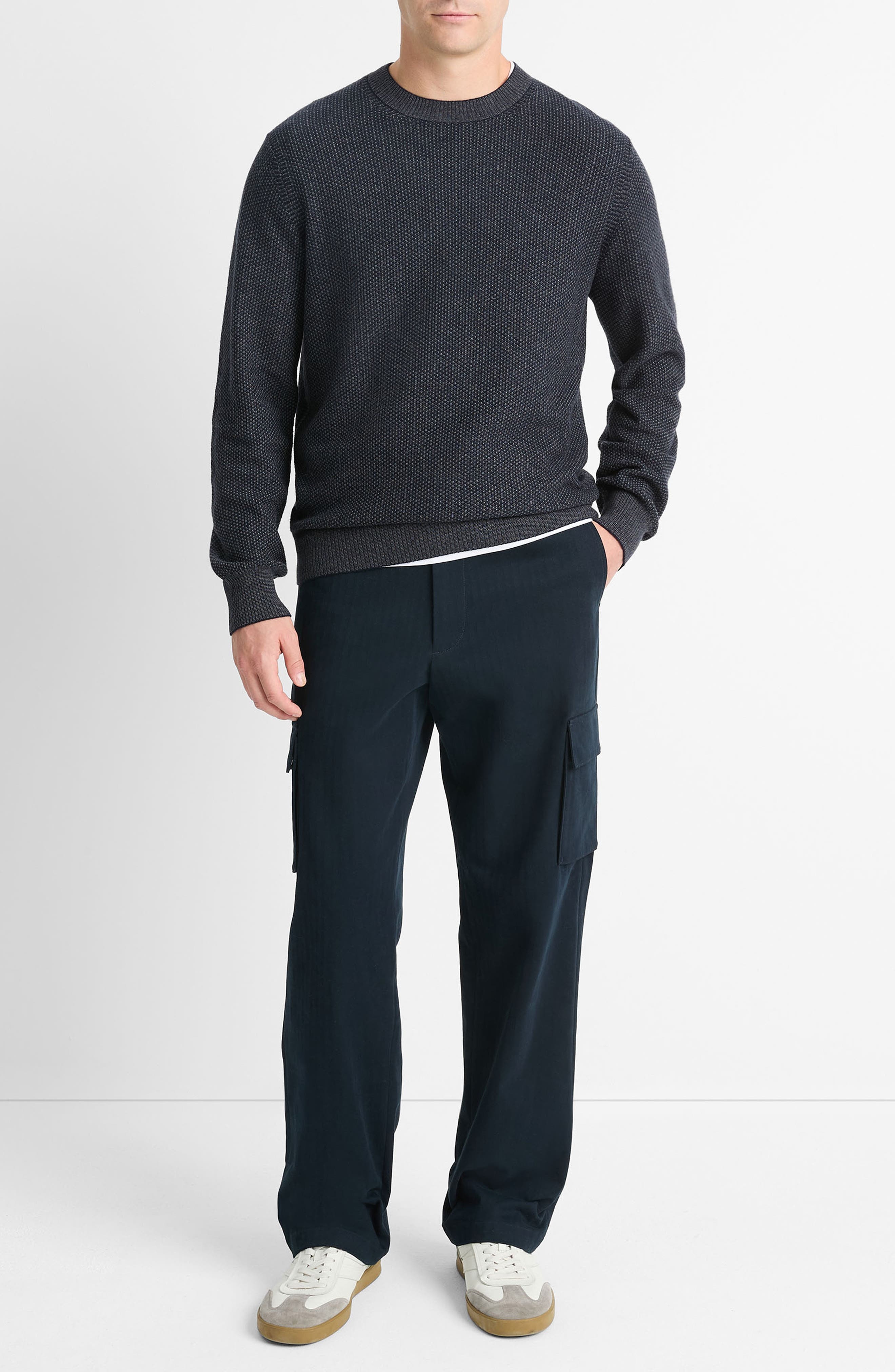 Vince Geometric Jacquard Wool & Cotton Blend Crewneck Sweater in Coastal/Med Heather Grey at Nordstr - 3