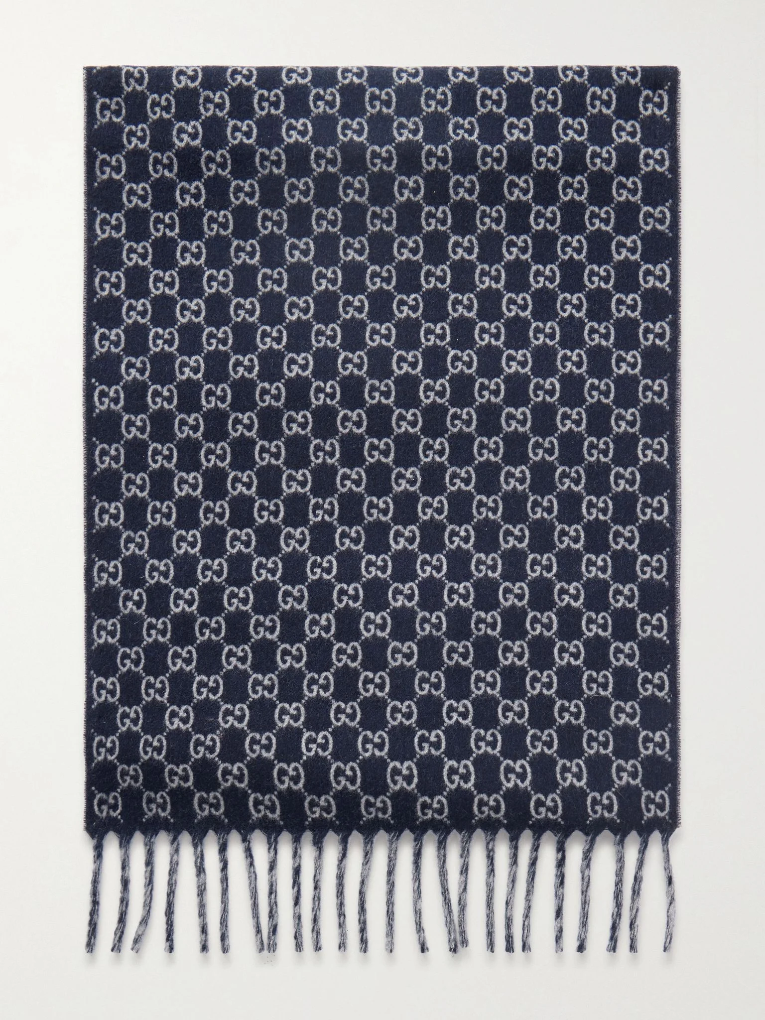 Logo-Jacquard Wool and Cashmere-Blend Scarf Navy - 1