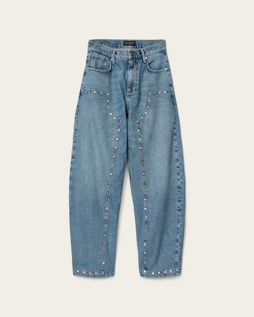 SADIE BARREL LEG STUD DENIM JEANS - 1