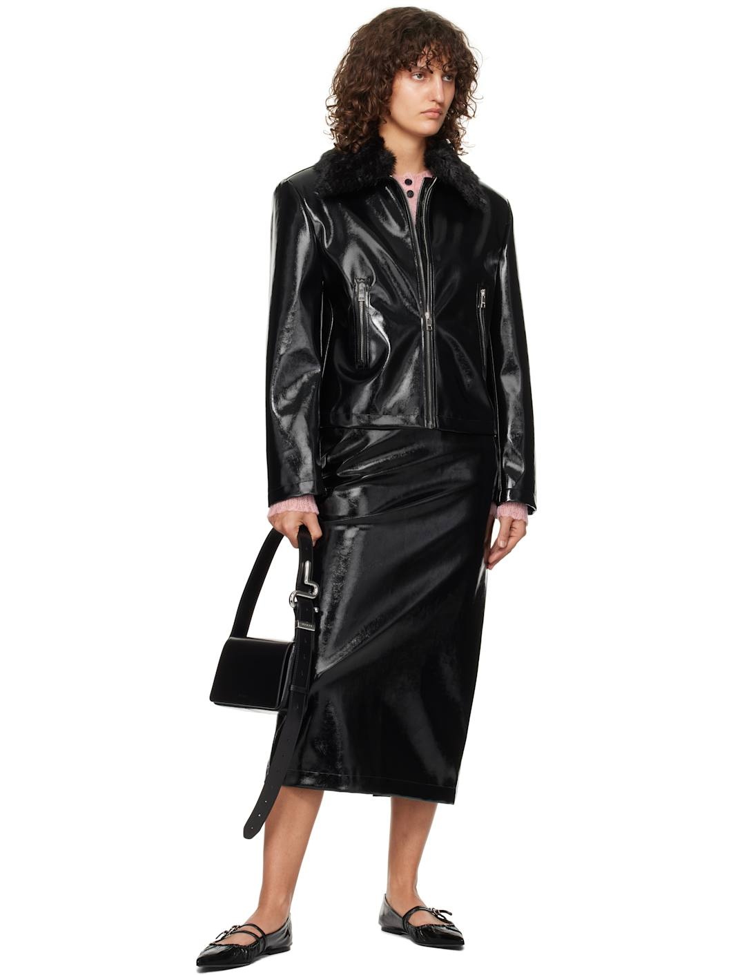 Black Patent Faux-Leather Jacket - 4