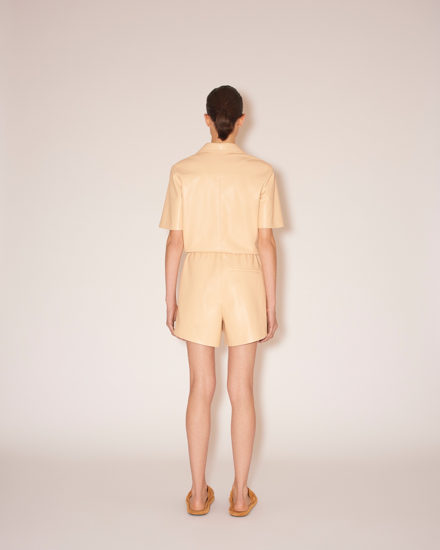 LENI - Vegan leather button-down playsuit - Eggshell - 4