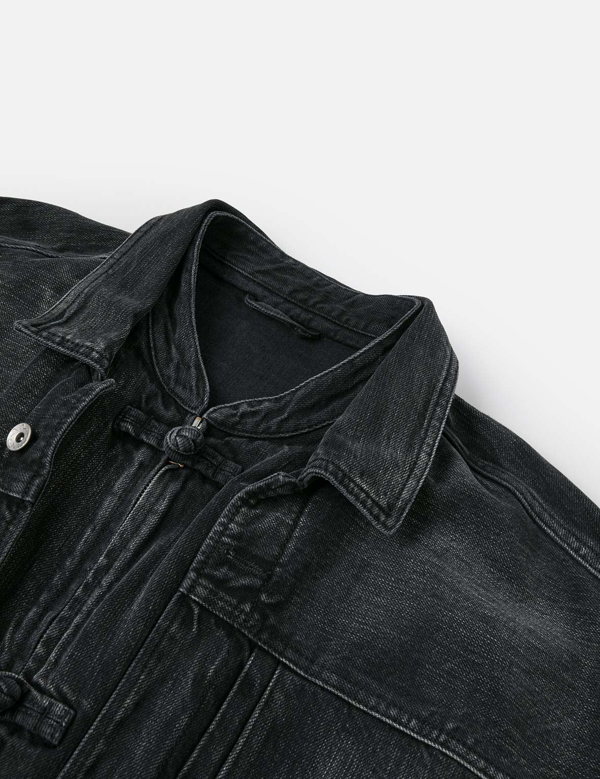 Washed Godhead and Logo Embroidery Oversized Chinese Style Denim Jacket - 9