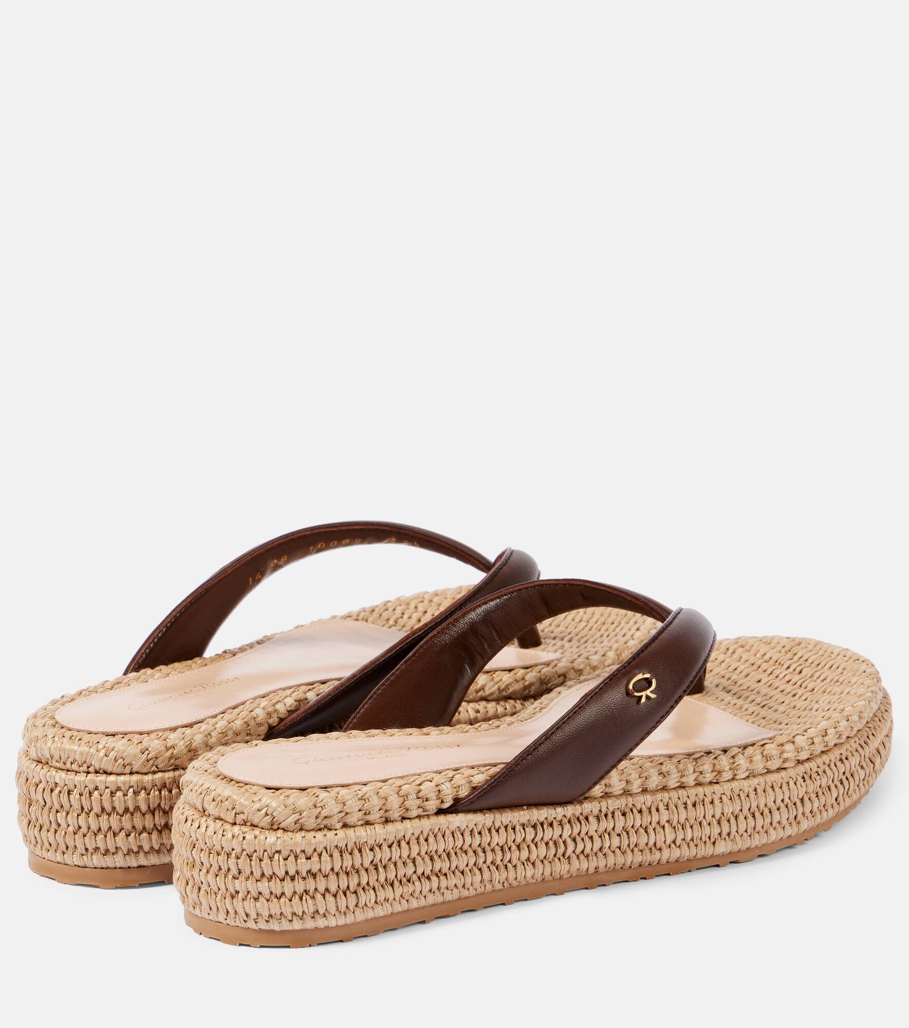 Leather platform espadrille thong sandals - 3