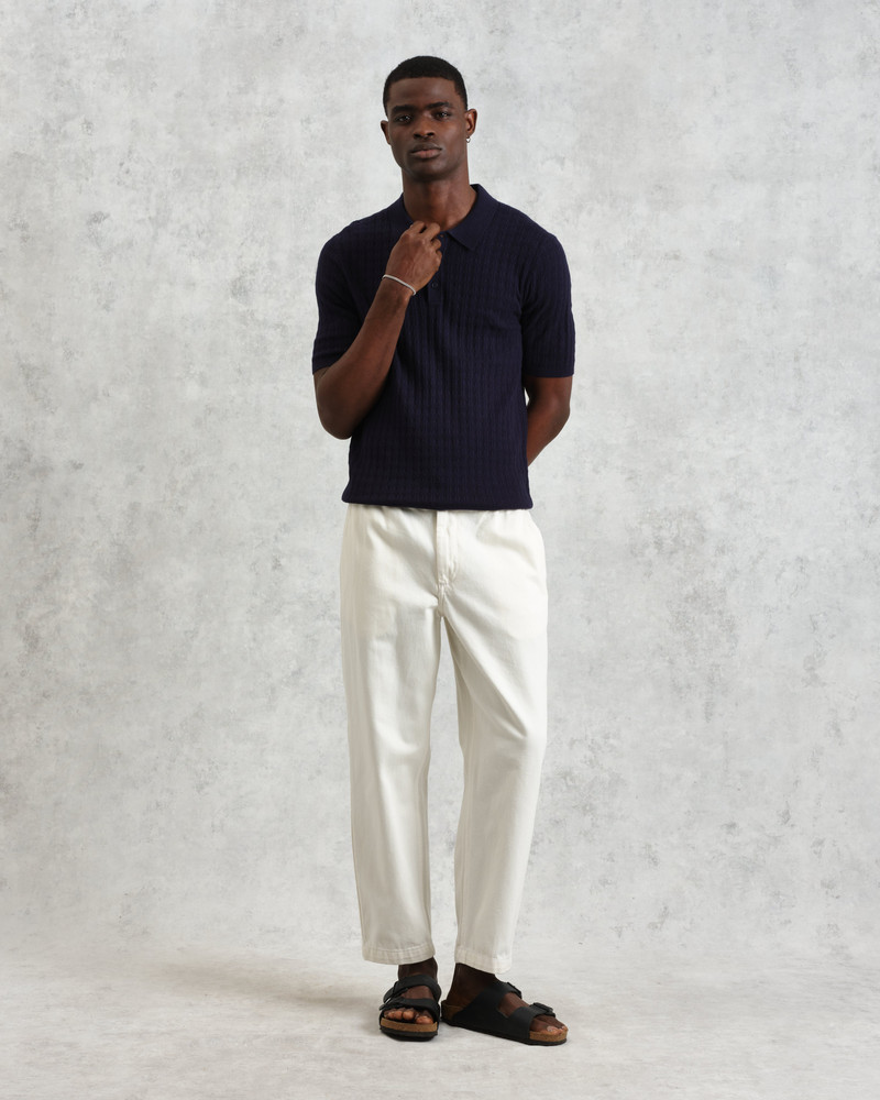 Naples - Navy Diamond Stripe Knitted Polo 4