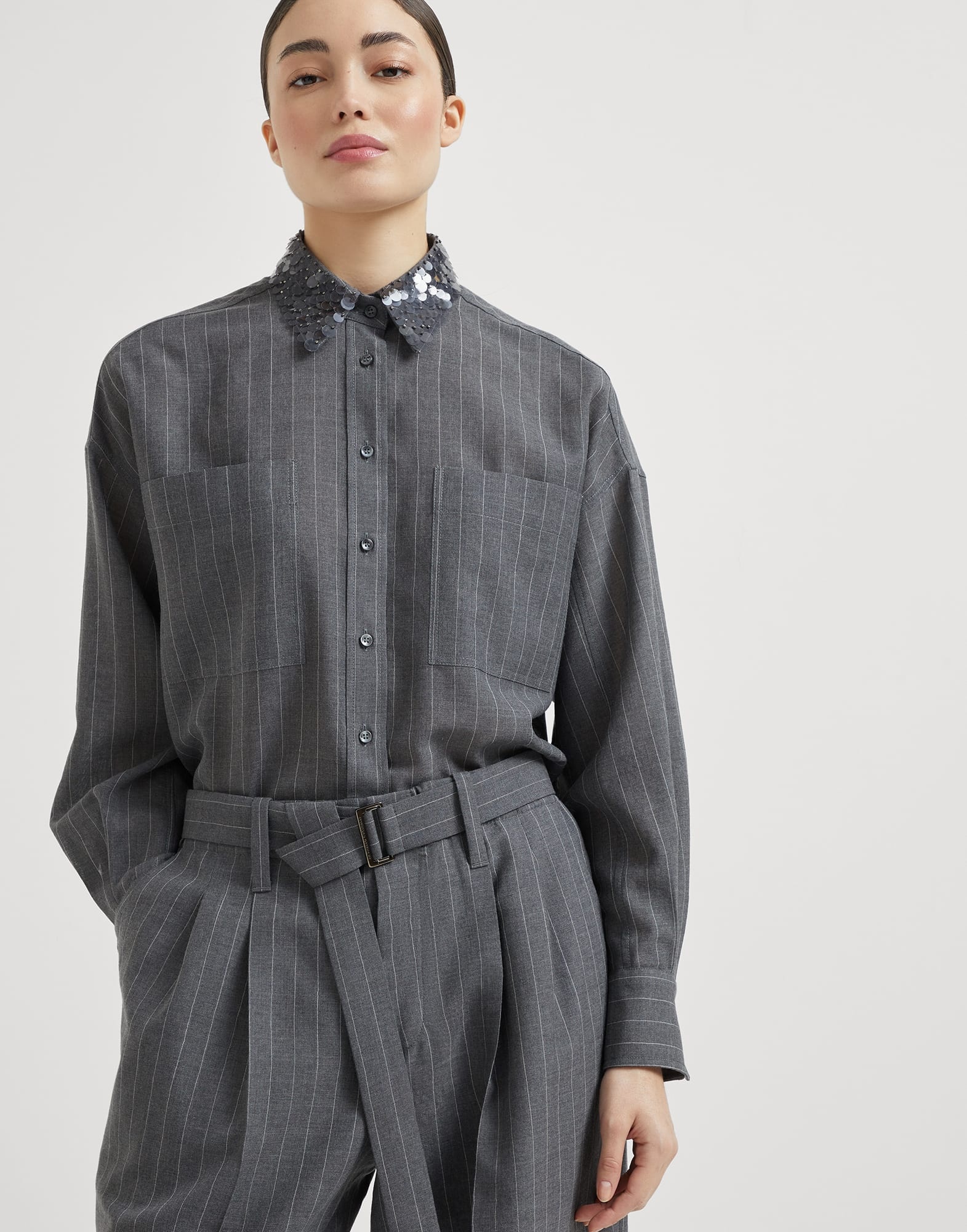 Virgin wool chalk stripe gauze baggy sartorial trousers - 3