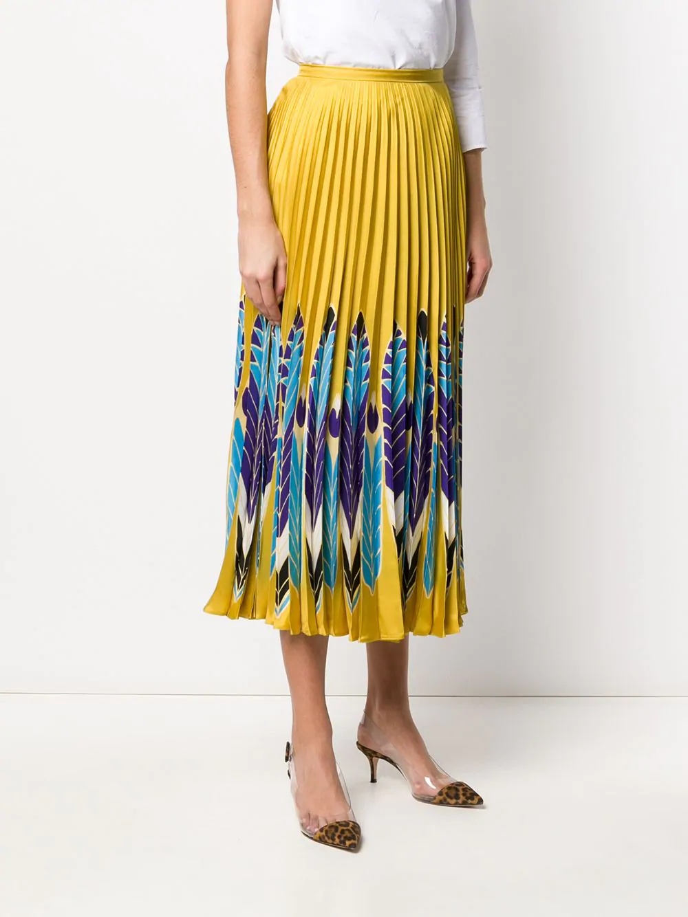 feather print pleated midi skirt - 3