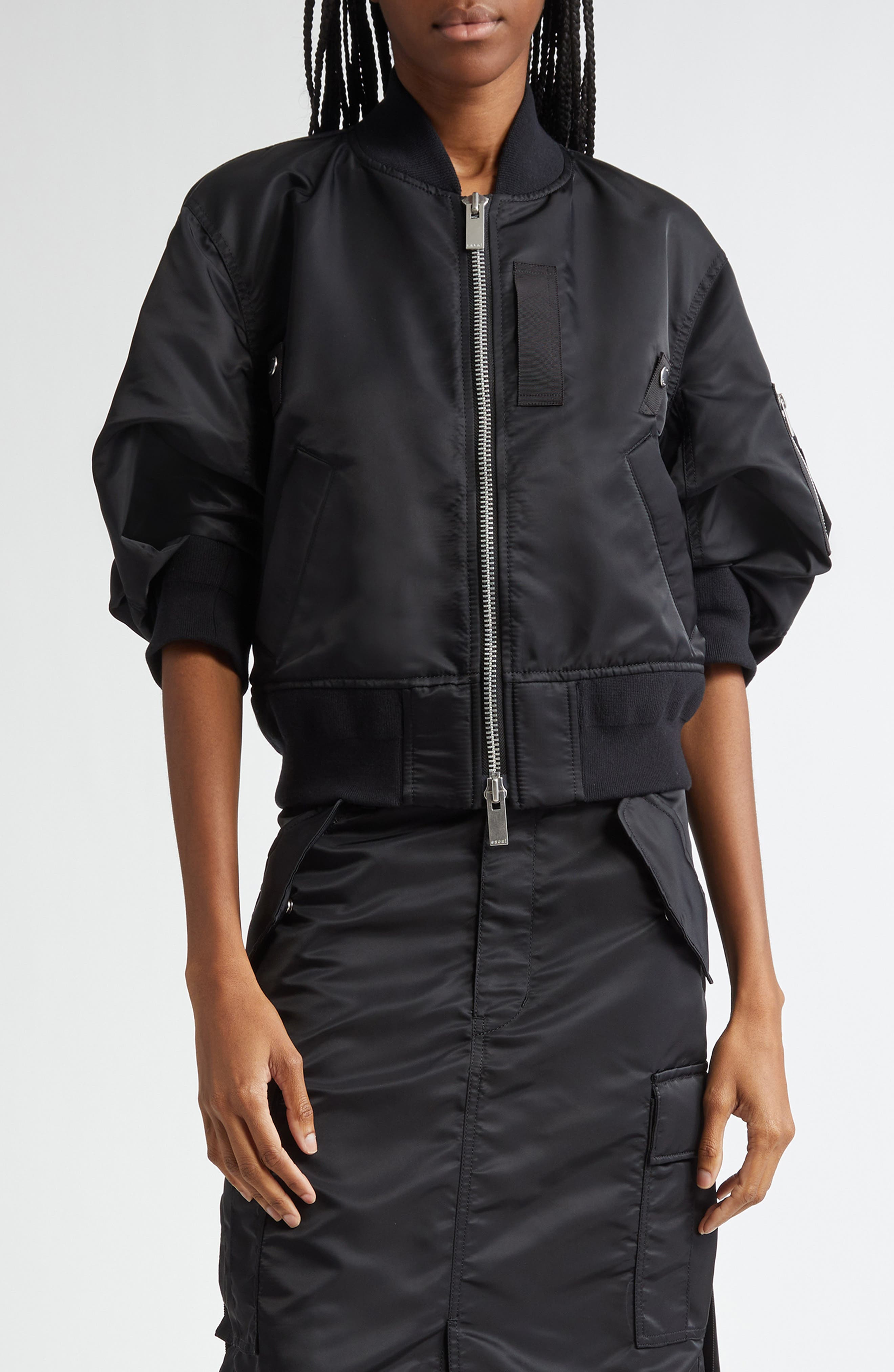 Short Sleeve Nylon Twill Bomber Jacket - 1