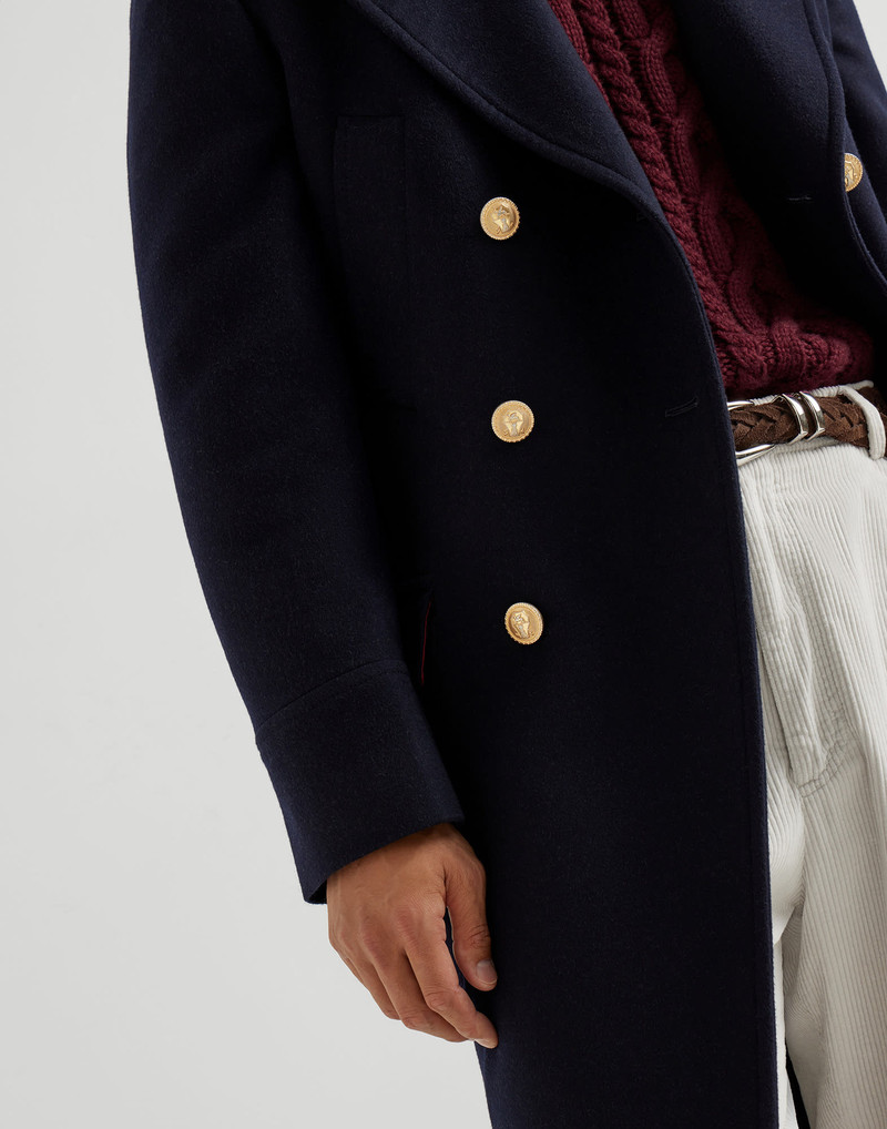 Wool double cloth one-and-a-half breasted coat with metal buttons 3