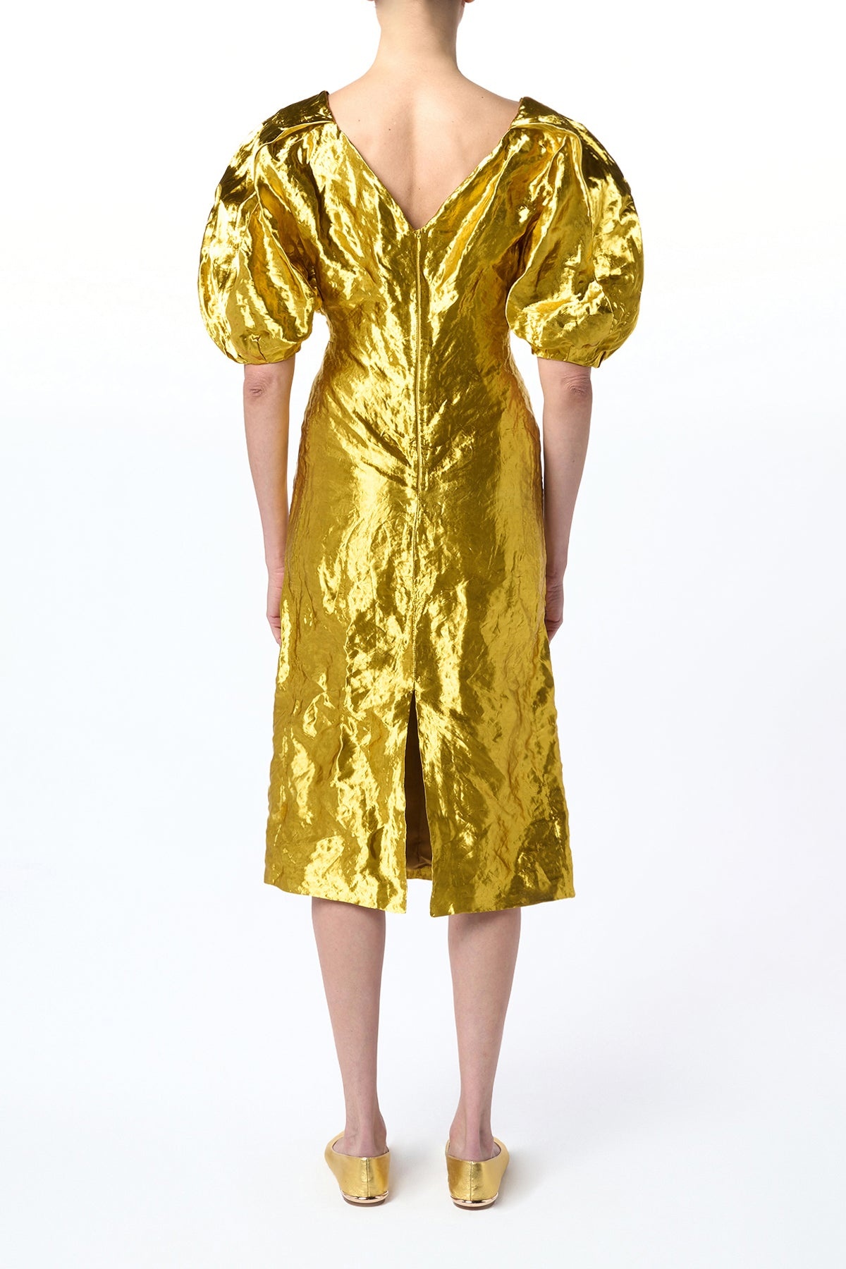 Fides Midi Dress in Gold Metallic Silk - 7