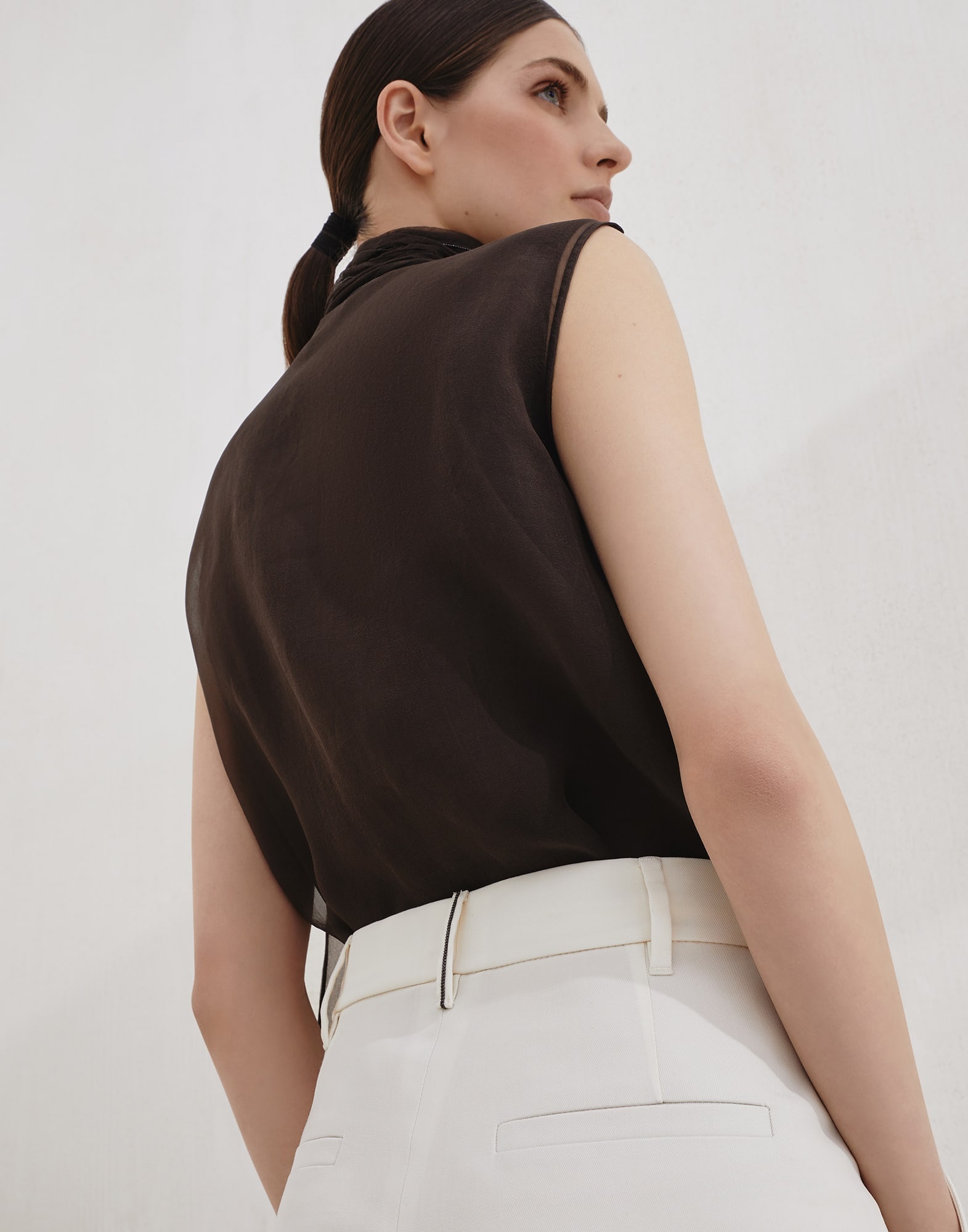 Virgin wool and cotton gabardine slouchy trousers with monili - 3