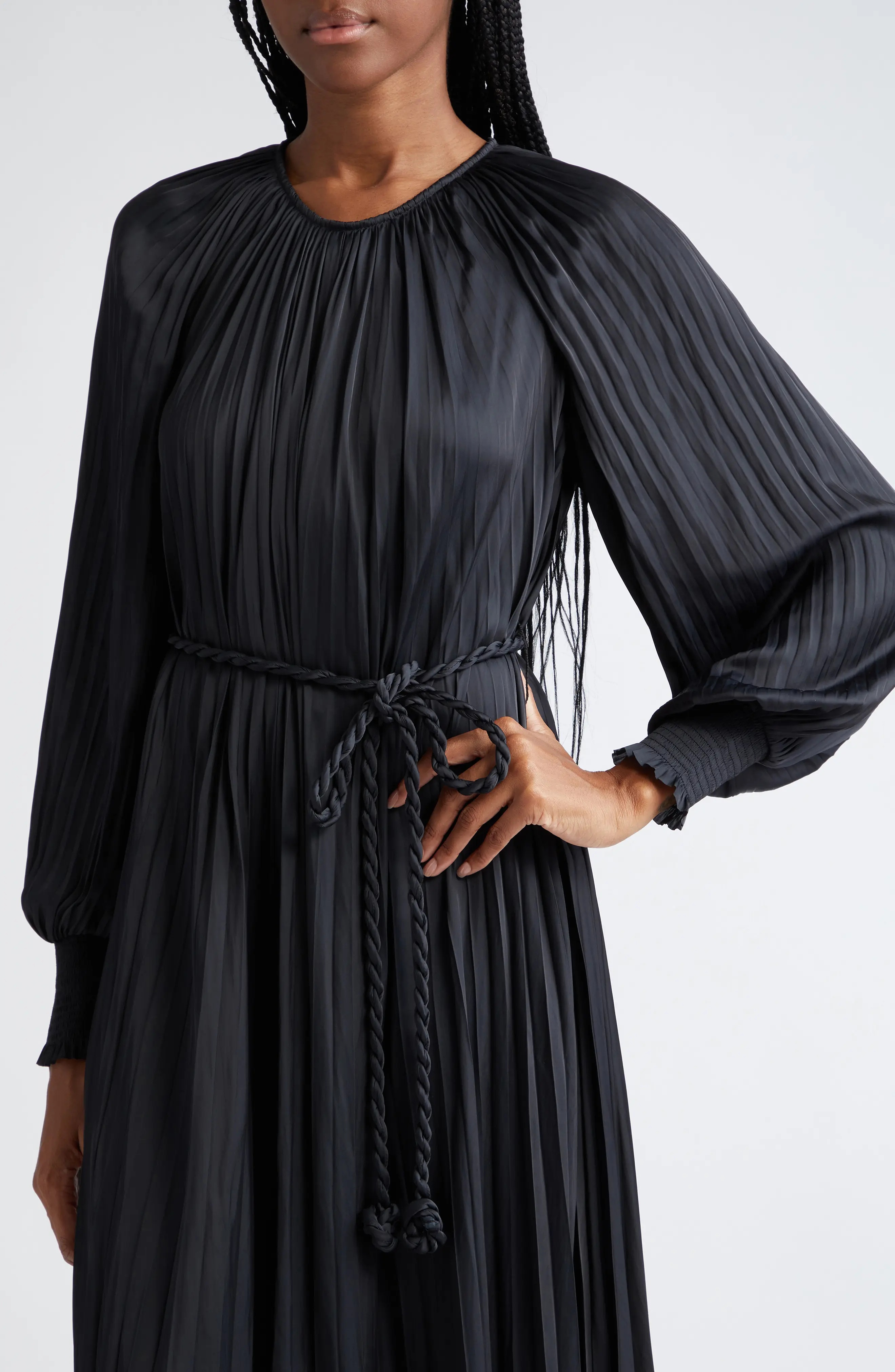 Zora Long Sleeve Pleated Satin Maxi Dress - 4