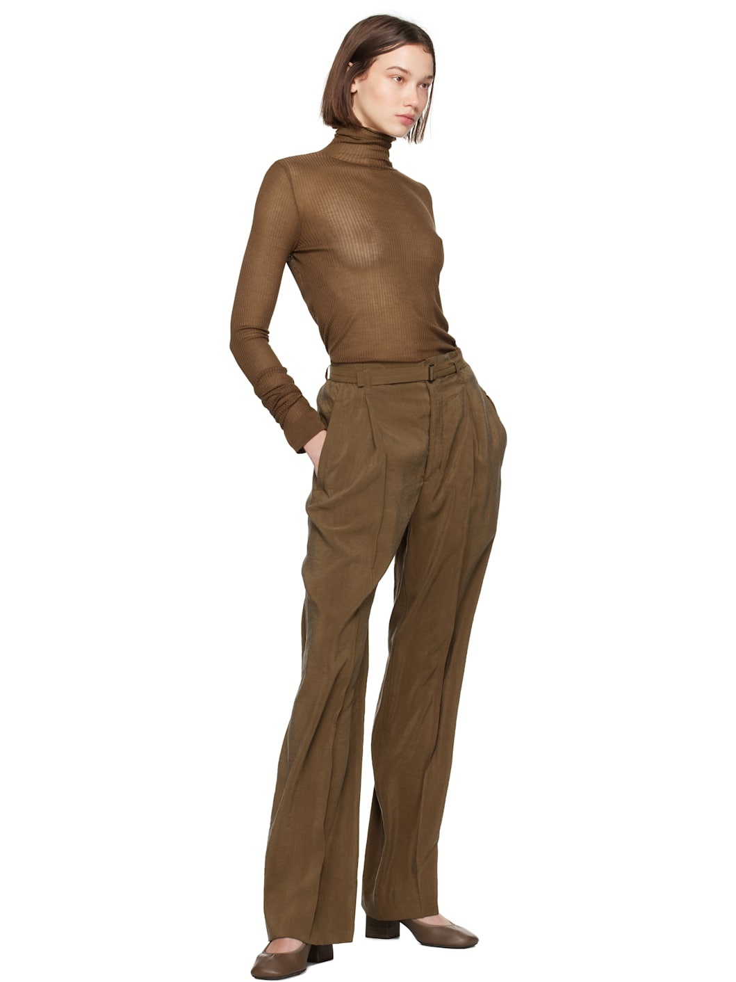 Brown Seamless Turtleneck - 5
