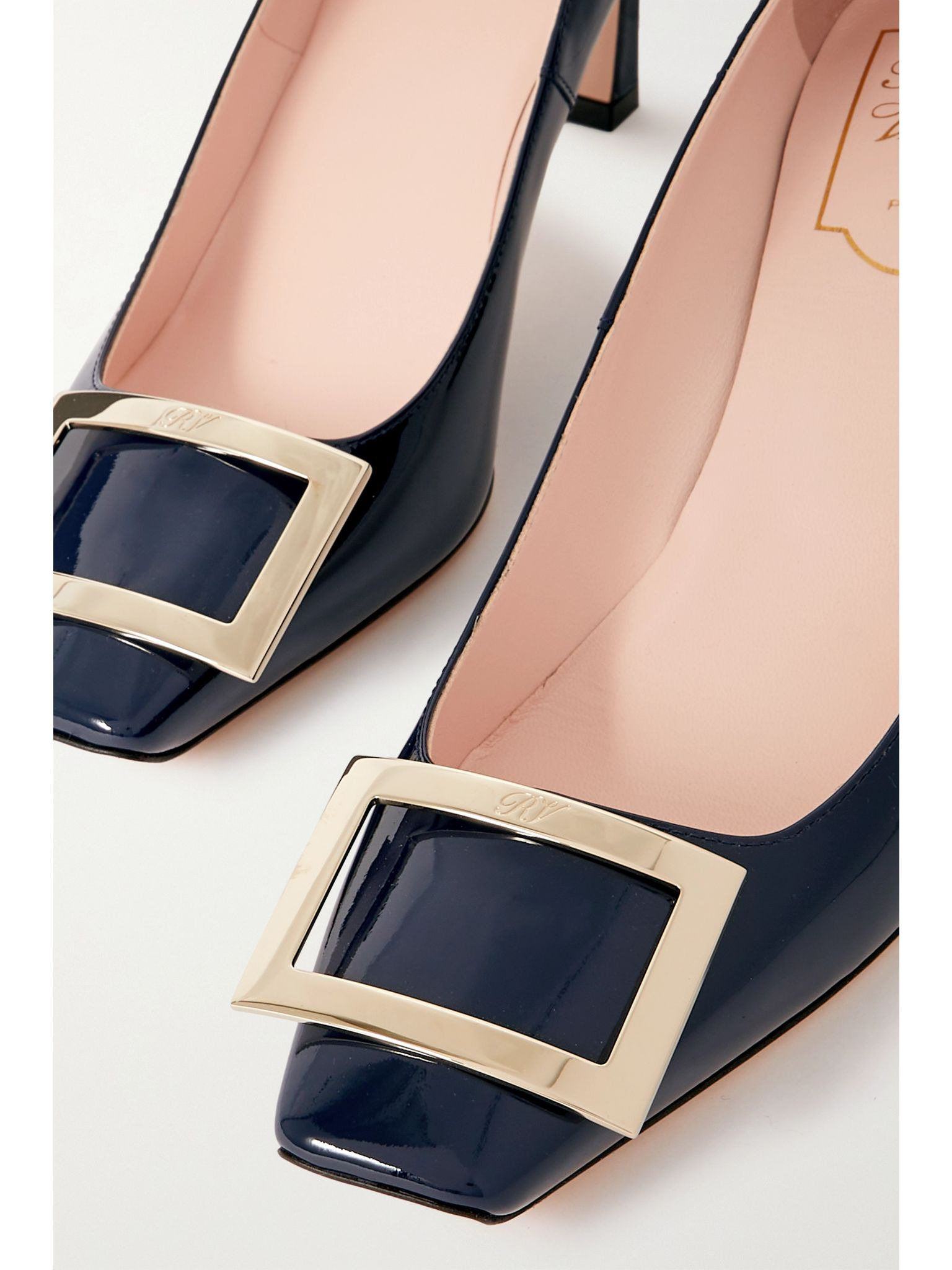 Belle Vivier Trompette 70 buckled patent-leather pumps Navy - 4