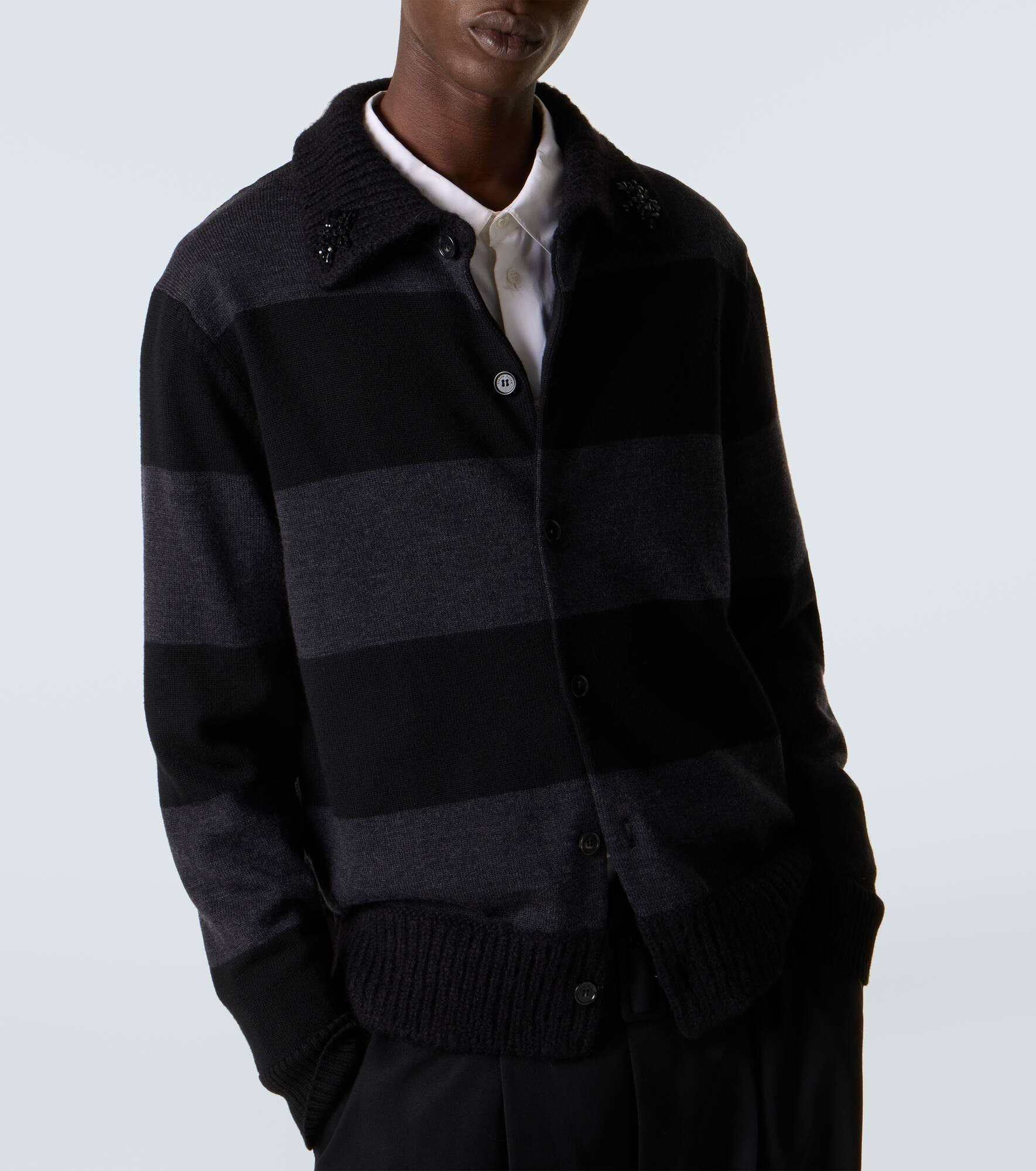 Embellished striped wool cardigan - 5