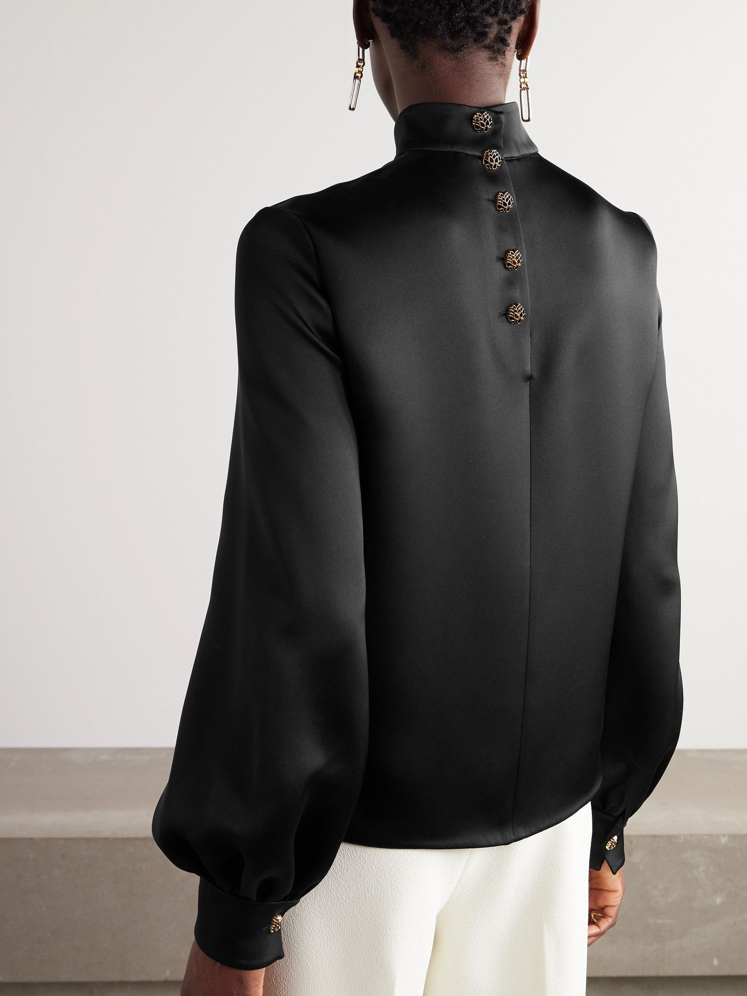 Carys embellished silk-satin blouse Black - 4
