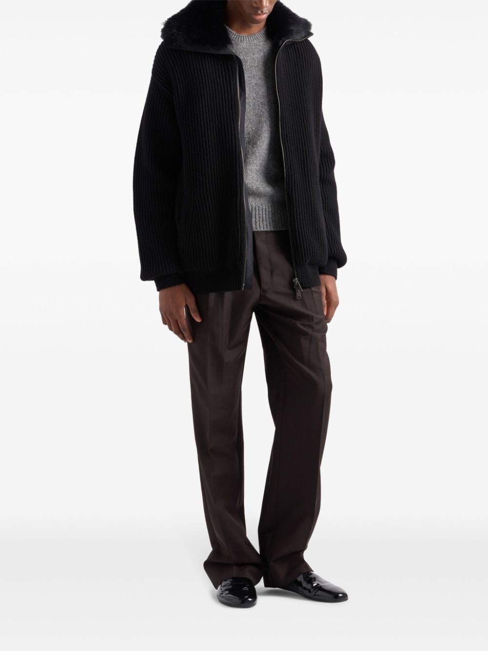 faux-fur collar cardigan - 2