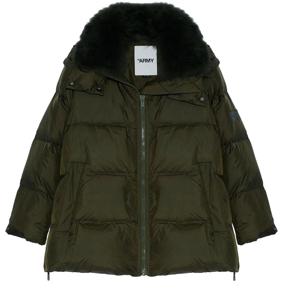 A-line puffer jacket made from a water-resistant performance fabric with a long-haired lambswool col - 1