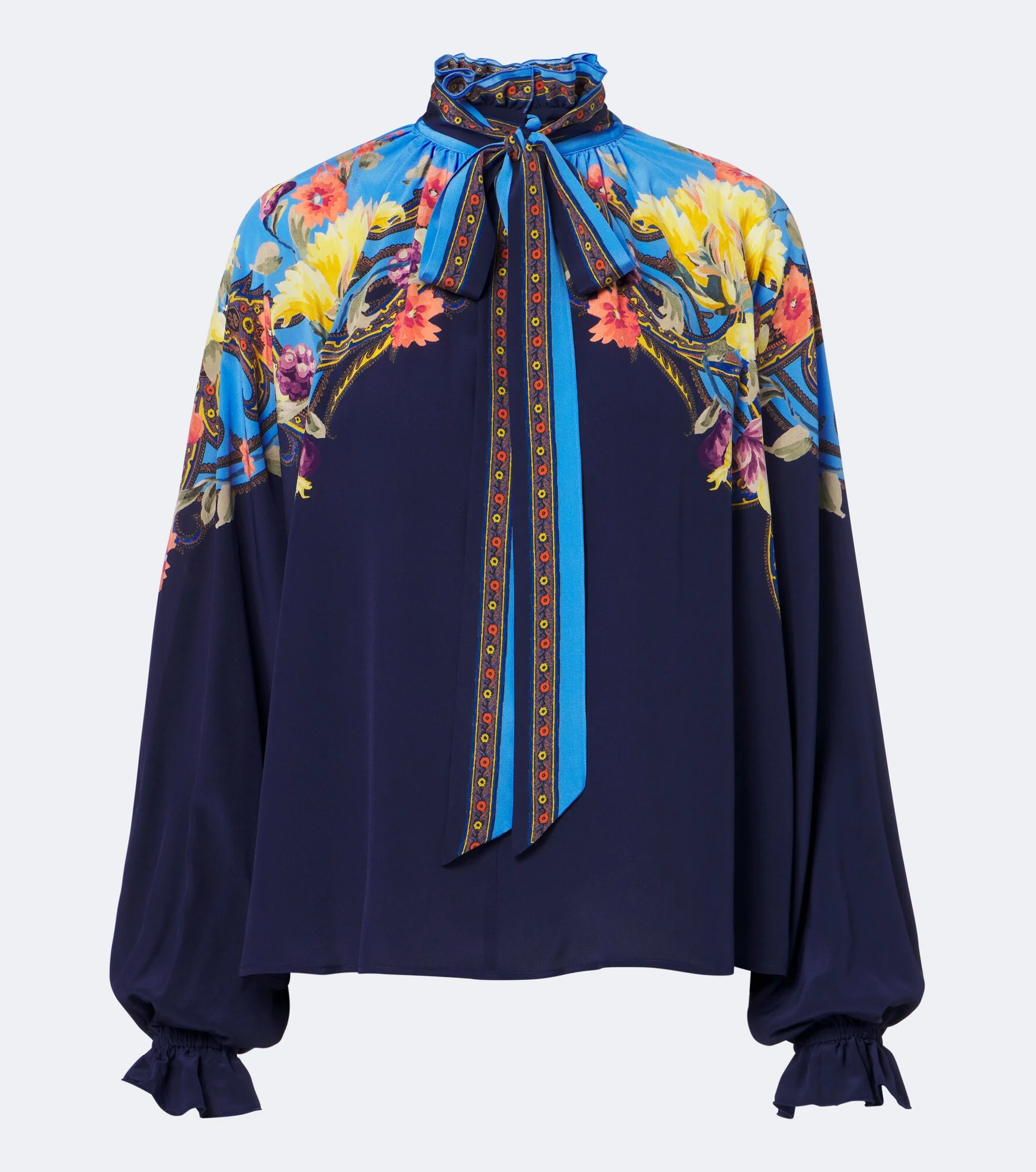 Floral tie-neck silk habotai blouse - 1