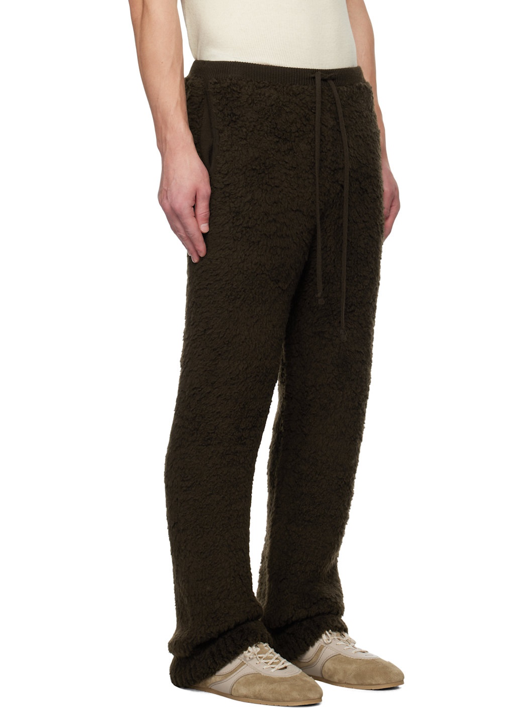 Brown Merino Wool Boa Knit Sweatpants - 2
